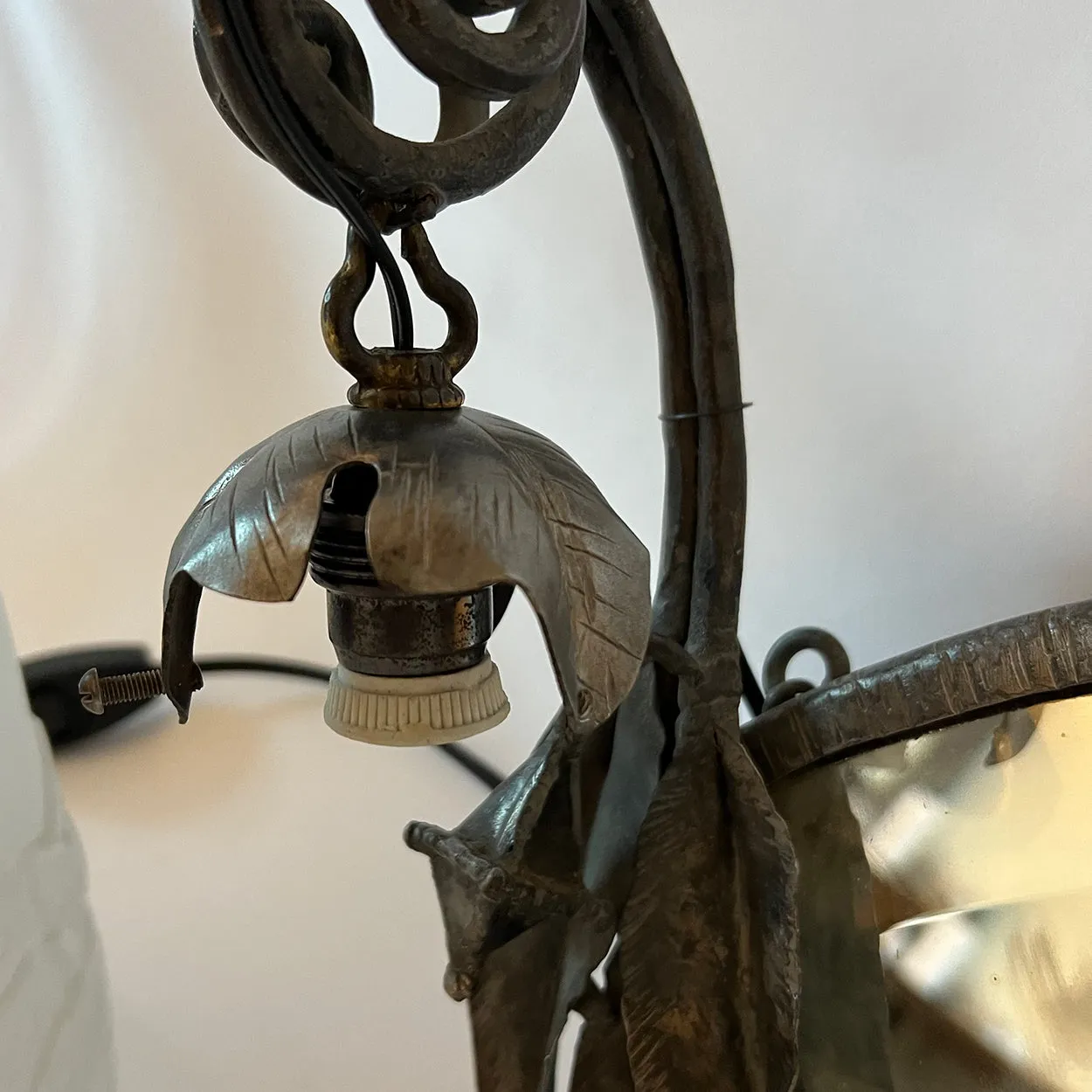 French Muller Freres Fer Forge, Mirrored and Glass Two-Light Wall Sconce