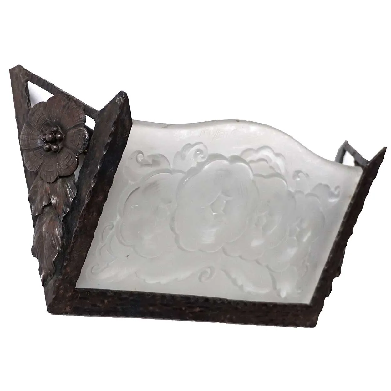 French Muller Frères Art Deco Iron and Cast Glass One-Light Wall Sconce