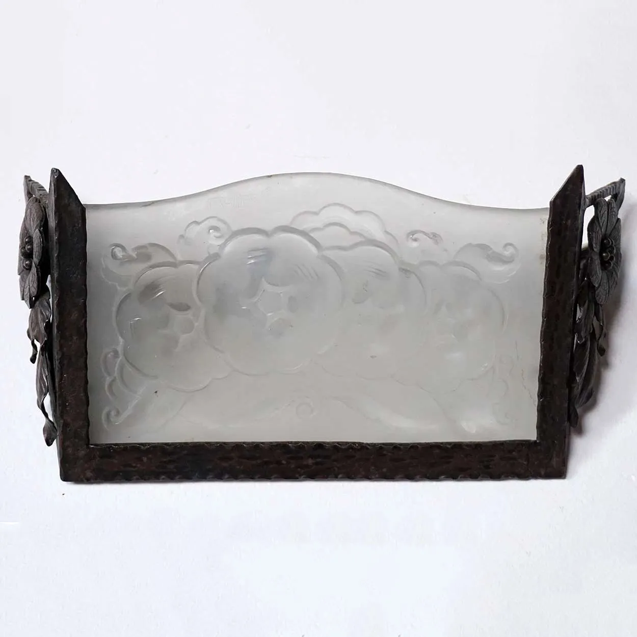 French Muller Frères Art Deco Iron and Cast Glass One-Light Wall Sconce