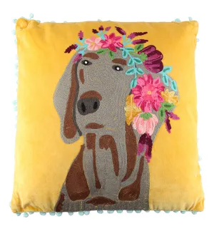 Frisky Dog Embroidered Throw Pillow