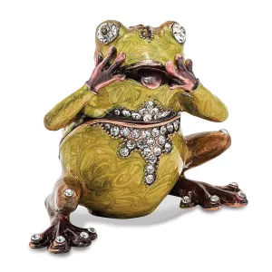 Frog Trinket Box Green Yellow and Pink Enamel