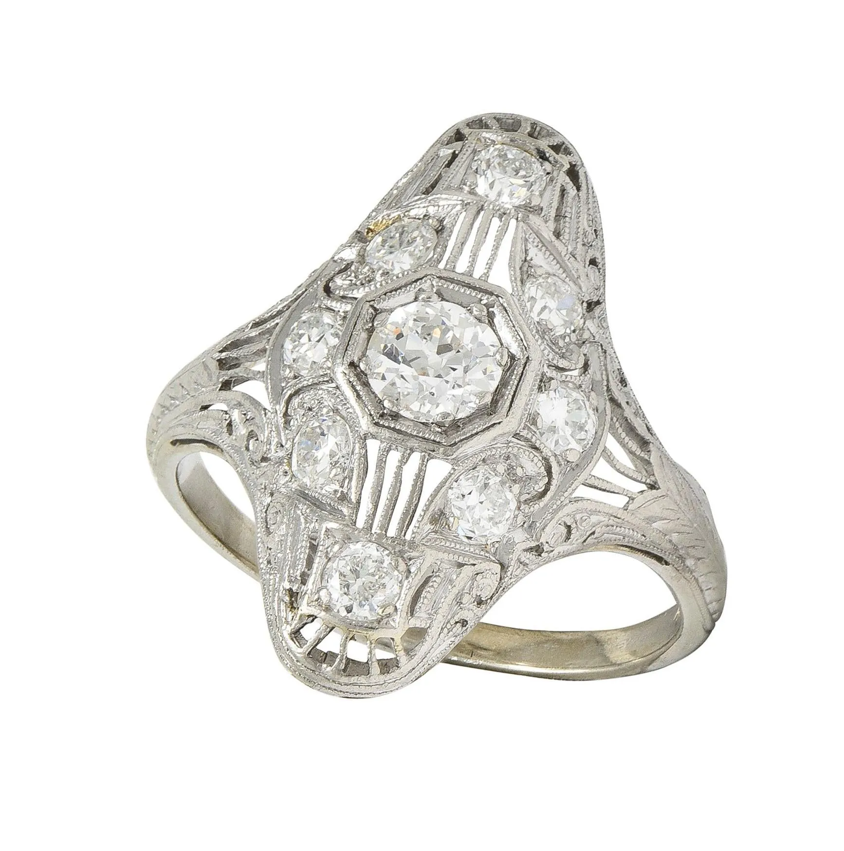 Fulmer & Co. Art Deco 1.08 CTW Diamond 18 Karat White Gold Vintage Dinner Ring