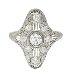 Fulmer & Co. Art Deco 1.08 CTW Diamond 18 Karat White Gold Vintage Dinner Ring