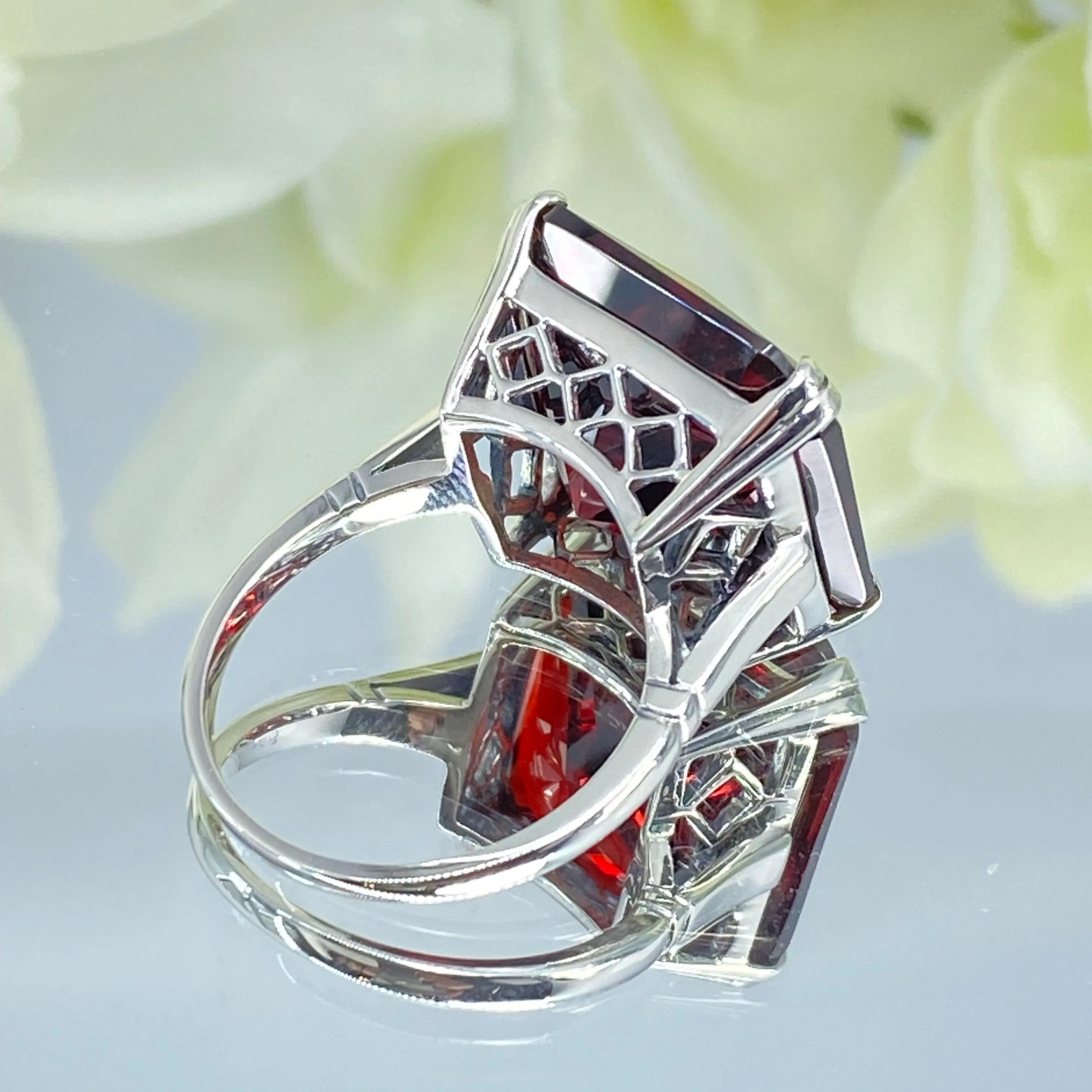 Garnet CZ Ring, 20ct Big Huge Square Gem, Vintage Jewelry #D1