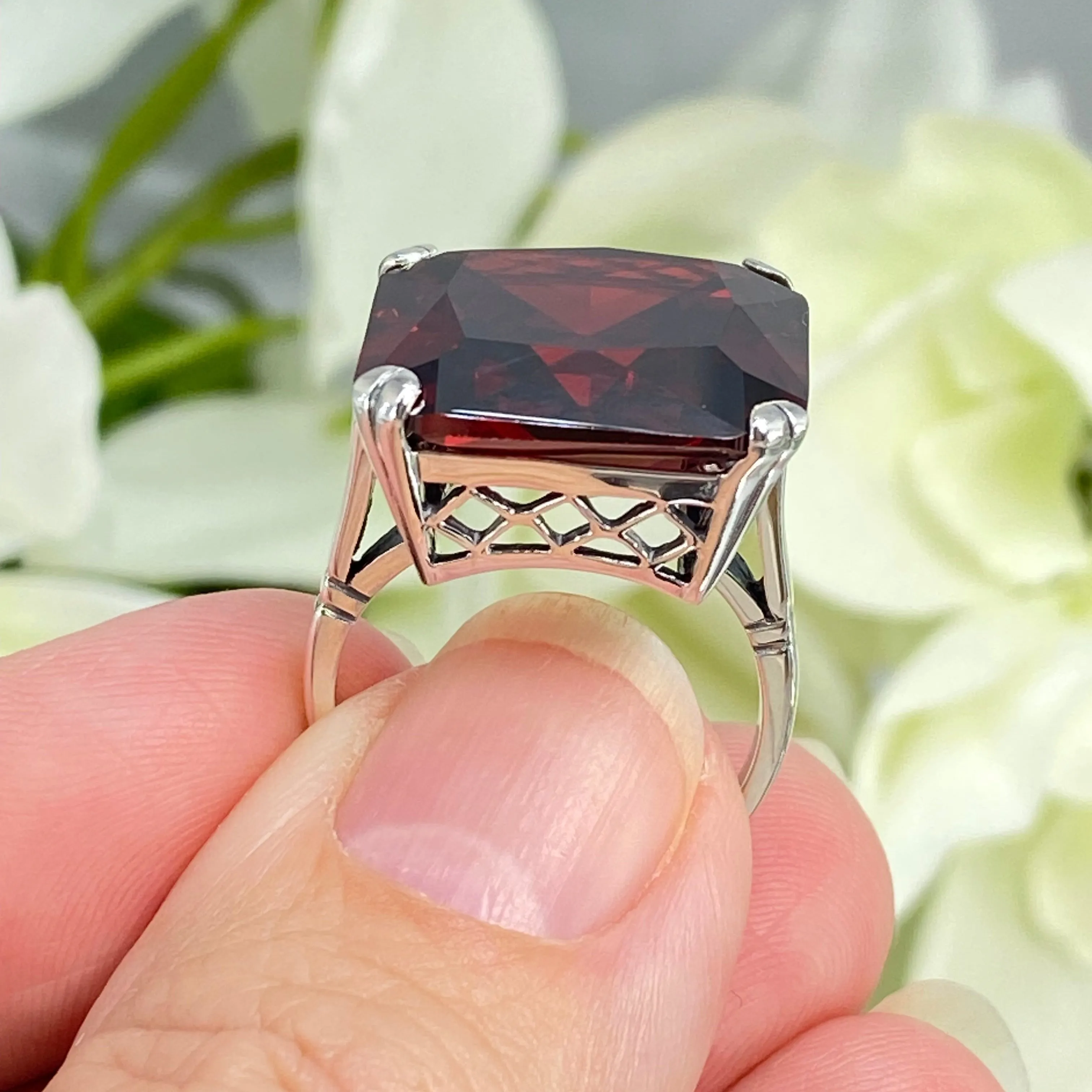 Garnet CZ Ring, 20ct Big Huge Square Gem, Vintage Jewelry #D1