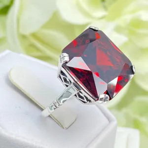 Garnet CZ Ring, 20ct Big Huge Square Gem, Vintage Jewelry #D1