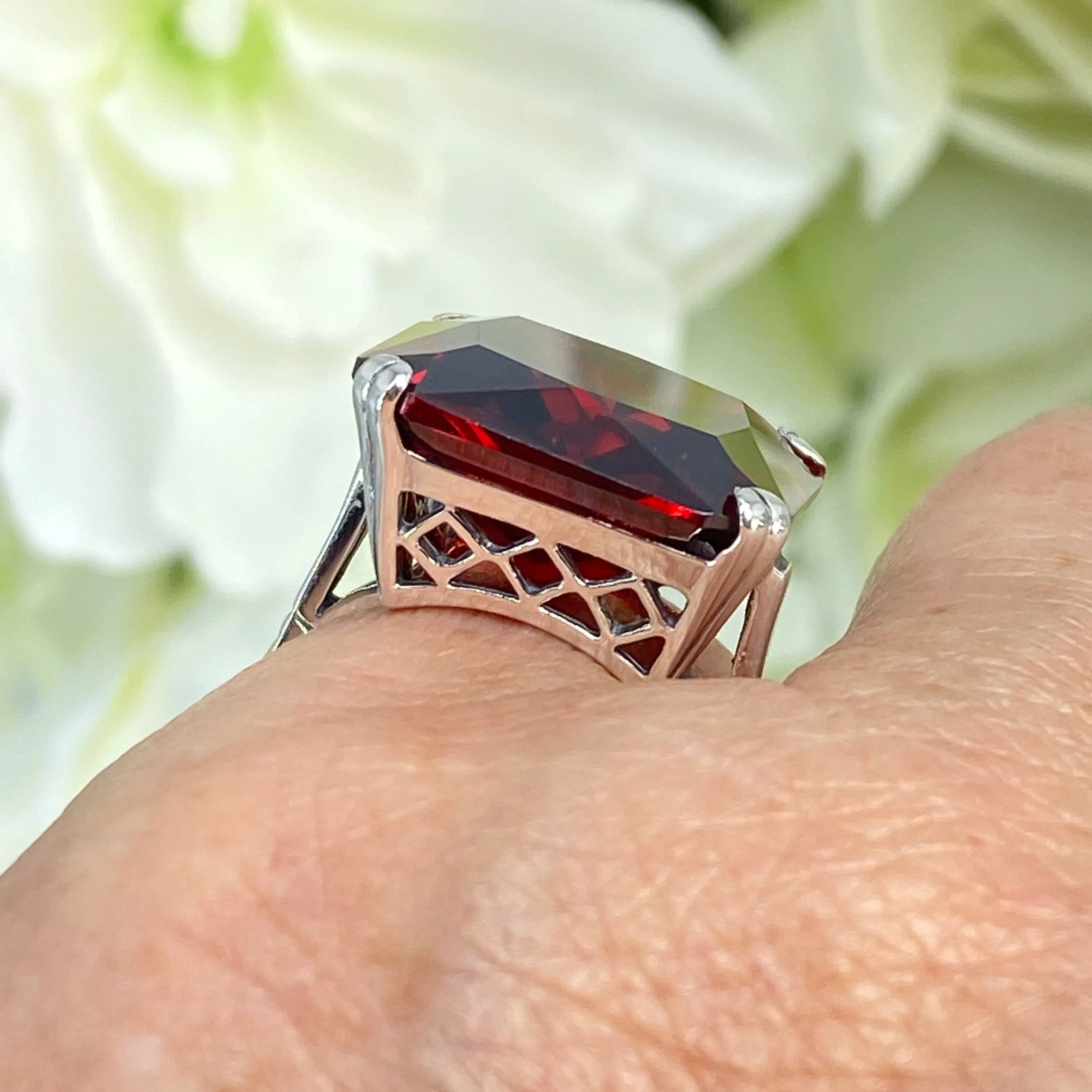 Garnet CZ Ring, 20ct Big Huge Square Gem, Vintage Jewelry #D1