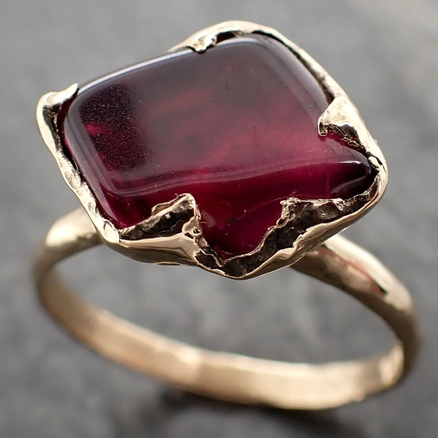 garnet tumbled red wine 14k gold solitaire gemstone ring 3262 Alternative Engagement