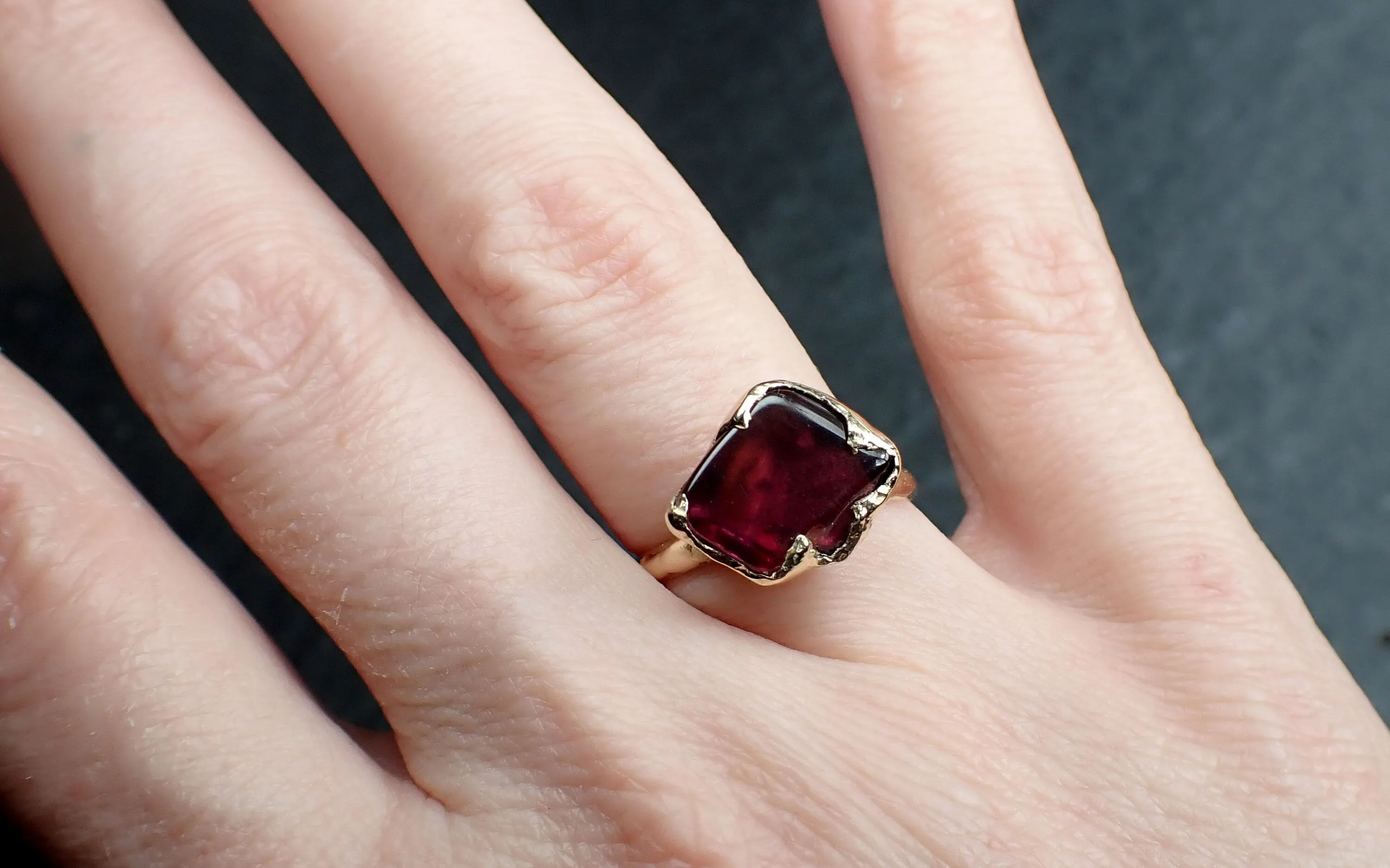 garnet tumbled red wine 14k gold solitaire gemstone ring 3262 Alternative Engagement