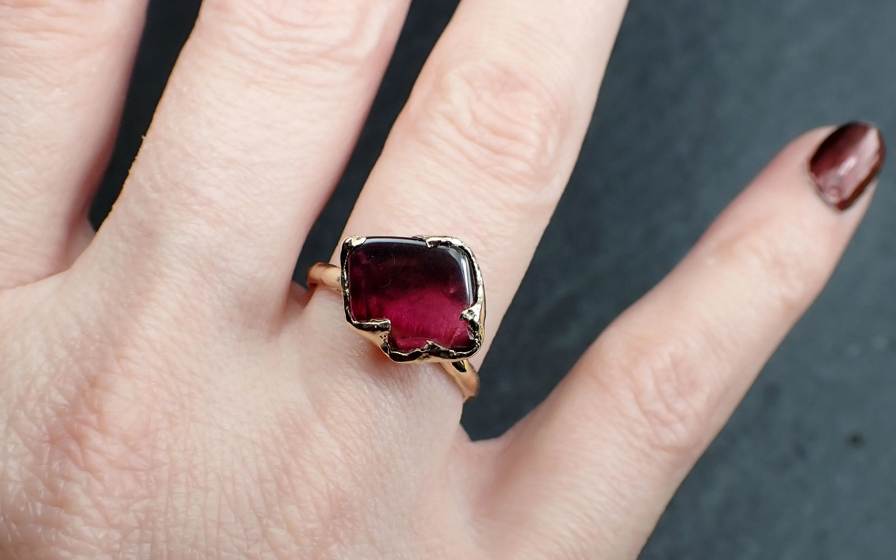 garnet tumbled red wine 14k gold solitaire gemstone ring 3262 Alternative Engagement
