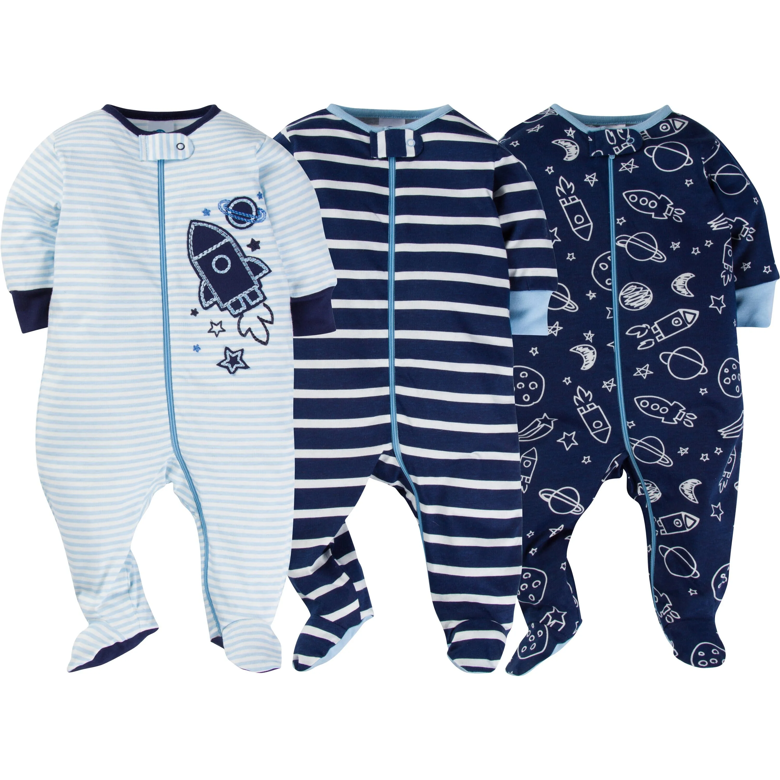 Gerber 3 Pack Zip-Front Space Sleep N' Play