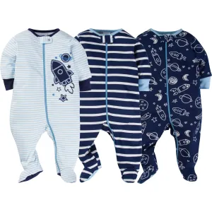 Gerber 3 Pack Zip-Front Space Sleep N' Play
