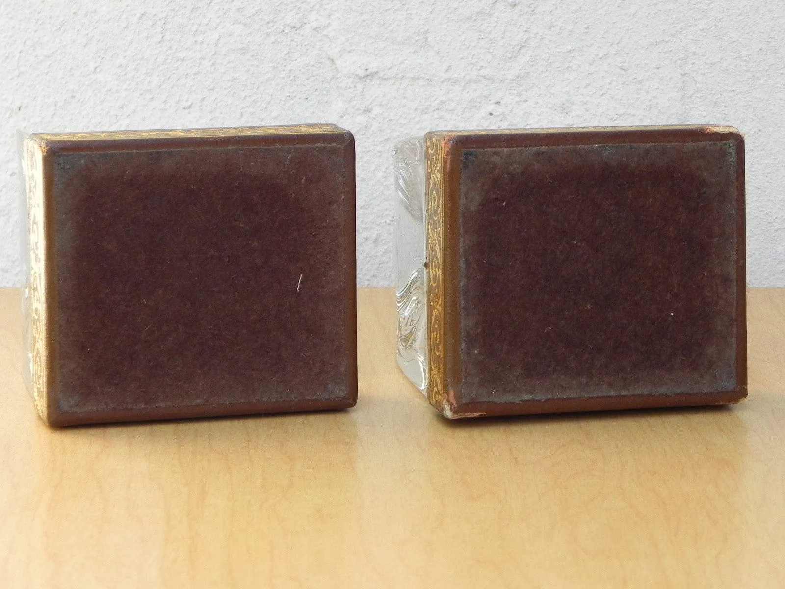 Glass Scroll Bookends With Good Embossed Leather Trim