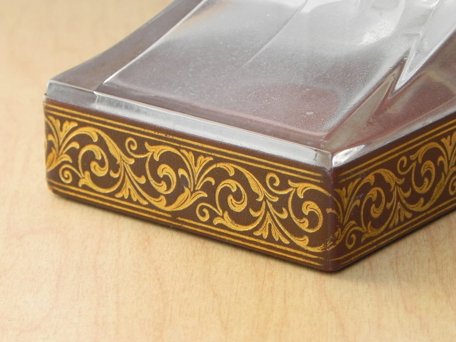 Glass Scroll Bookends With Good Embossed Leather Trim