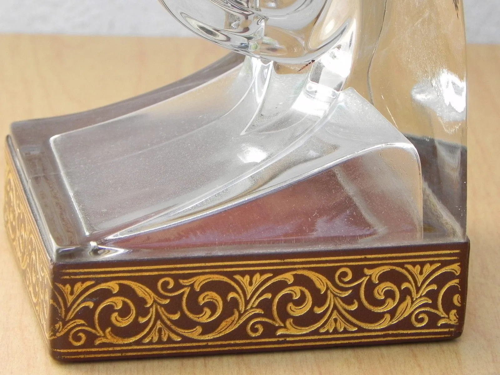 Glass Scroll Bookends With Good Embossed Leather Trim