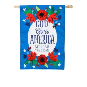 God Bless America Floral House Linen Flag,13l9170bl