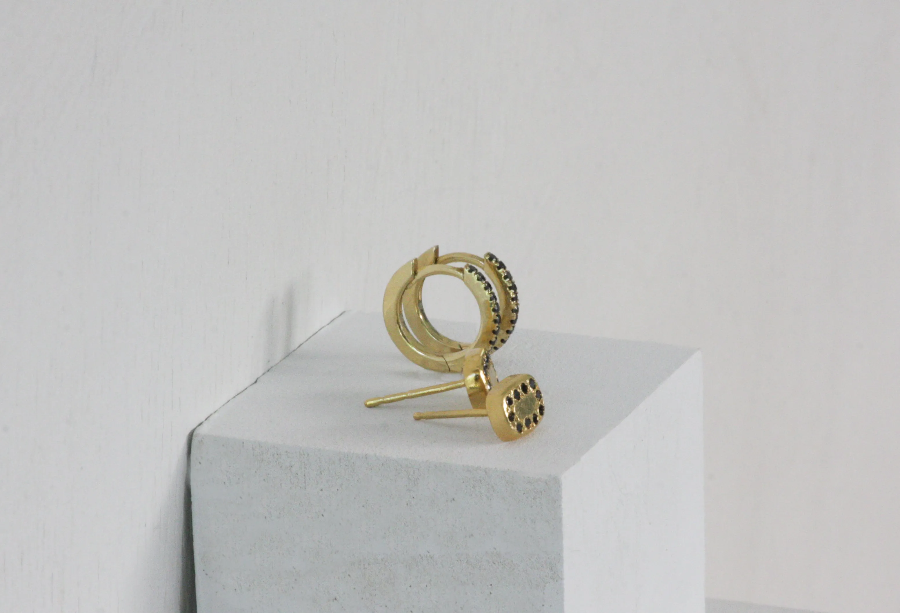 Gold & Black Diamonds Huggies | Medium Size