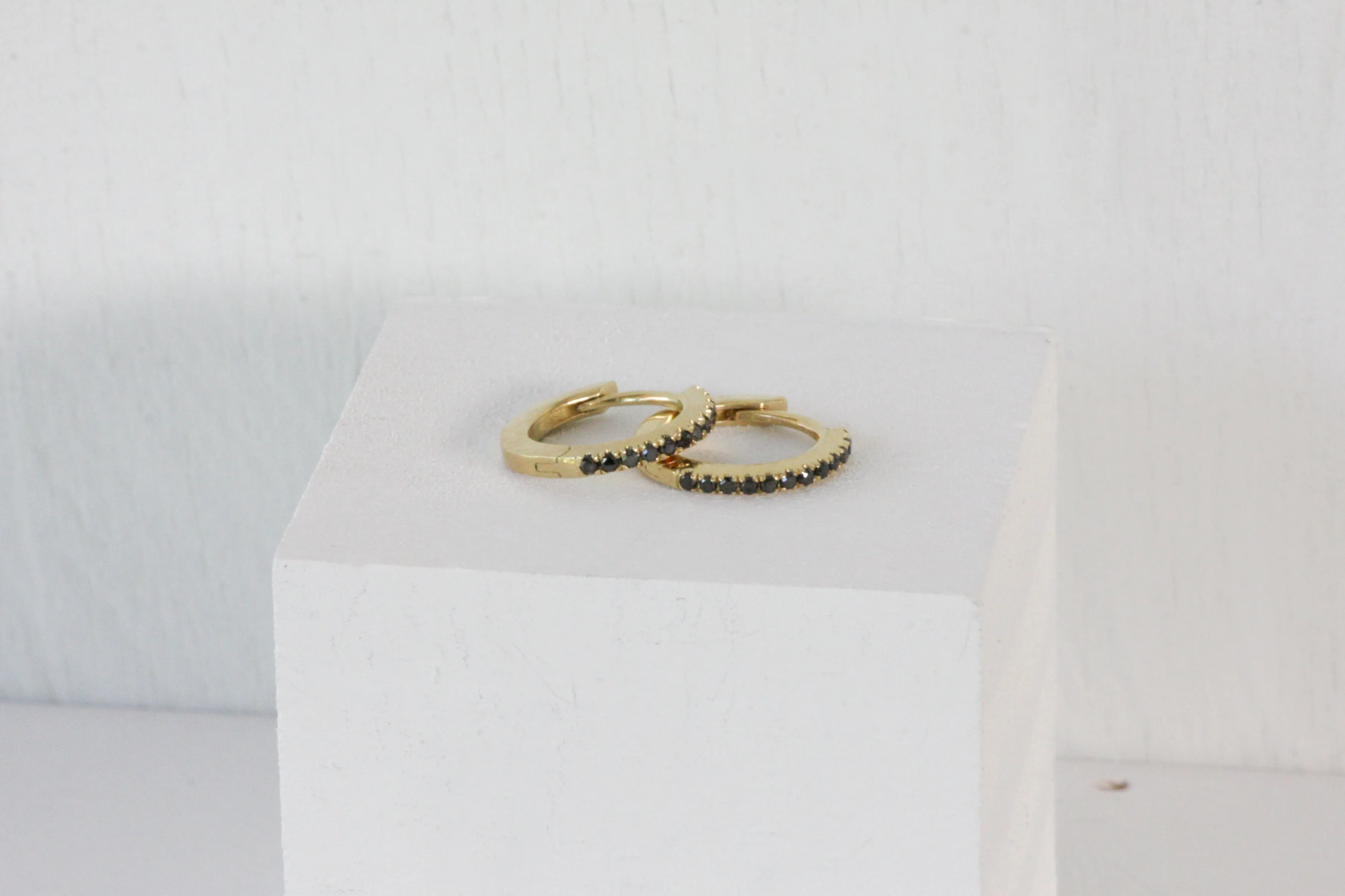 Gold & Black Diamonds Huggies | Medium Size