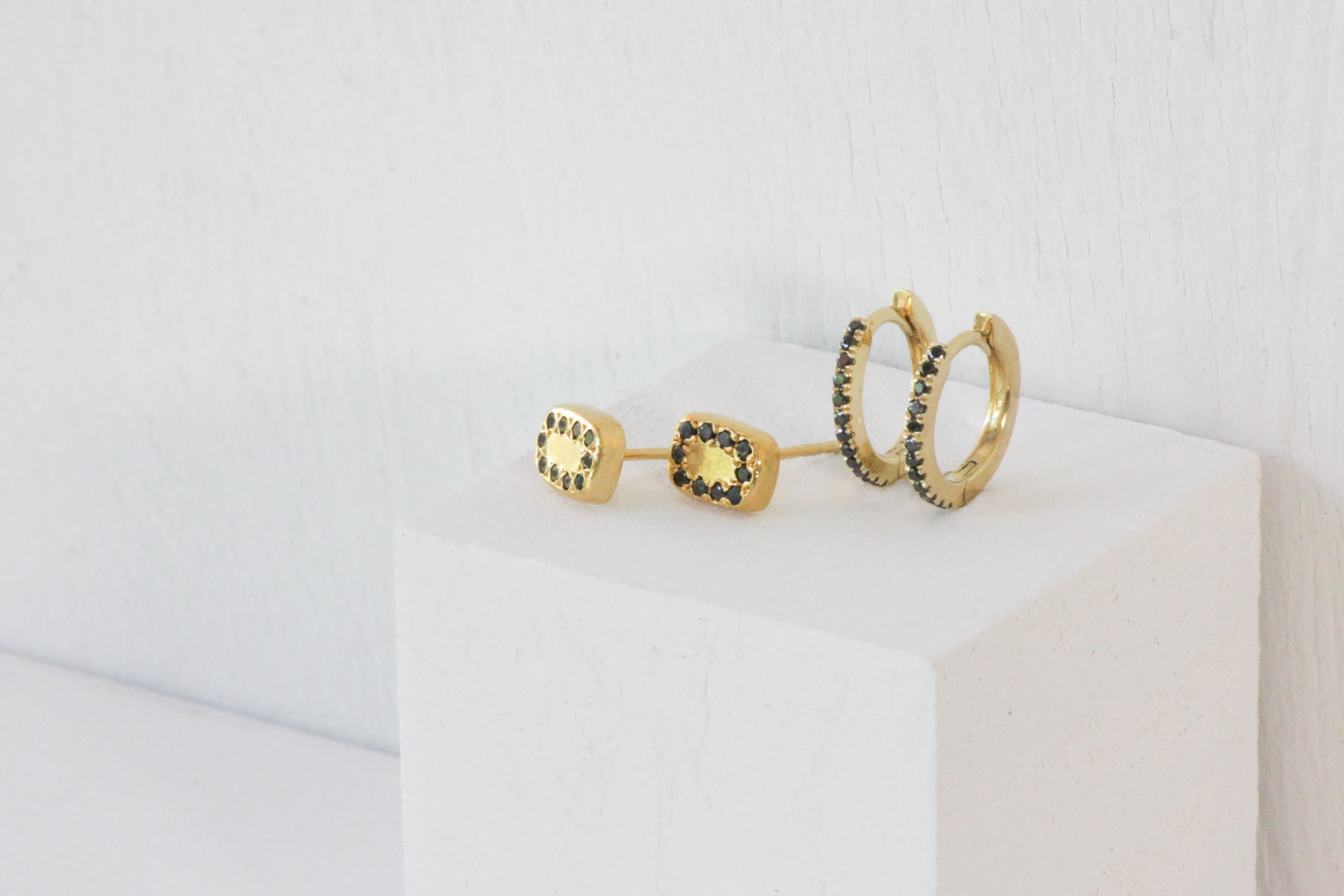 Gold & Black Diamonds Huggies | Medium Size