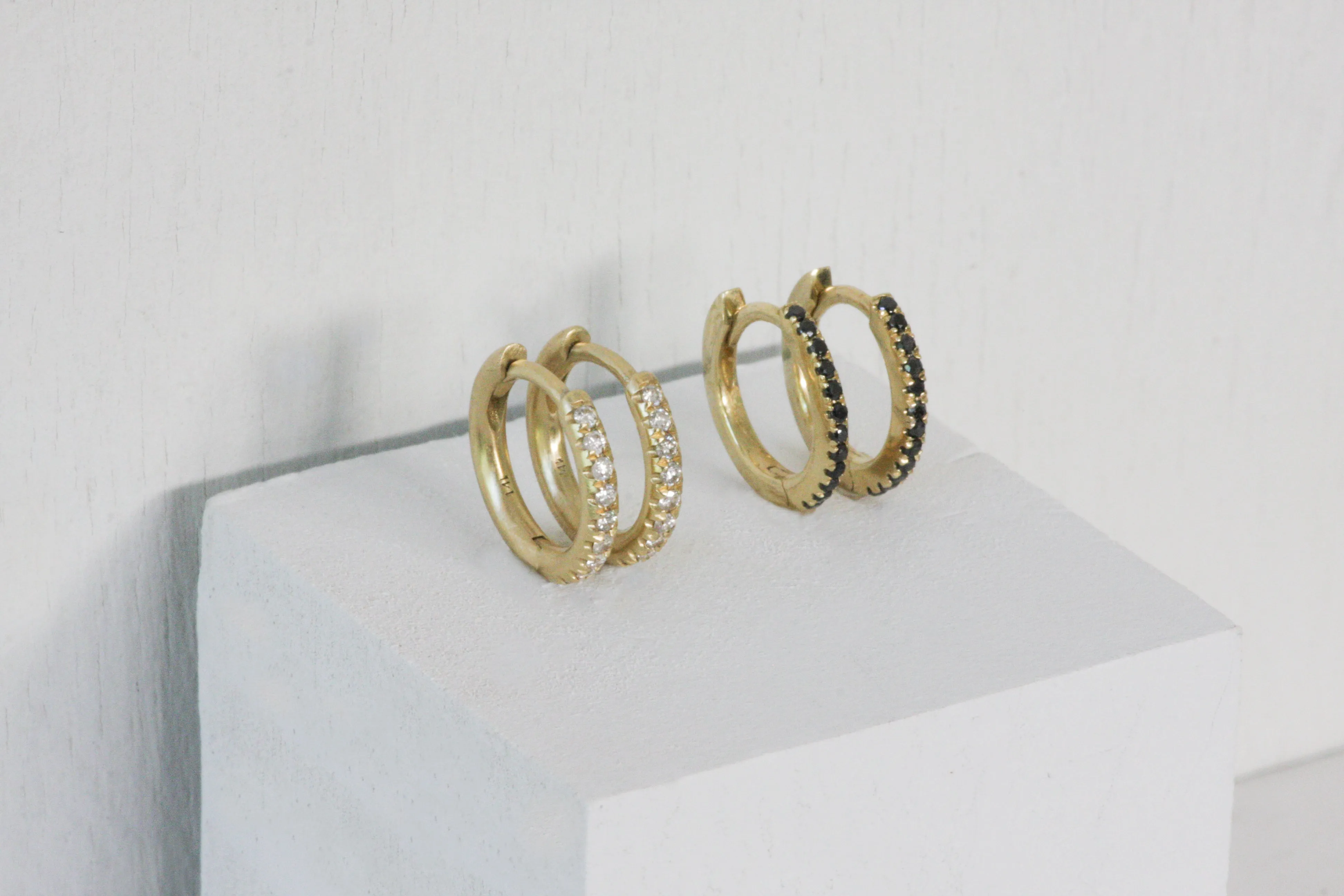 Gold & Black Diamonds Huggies | Medium Size