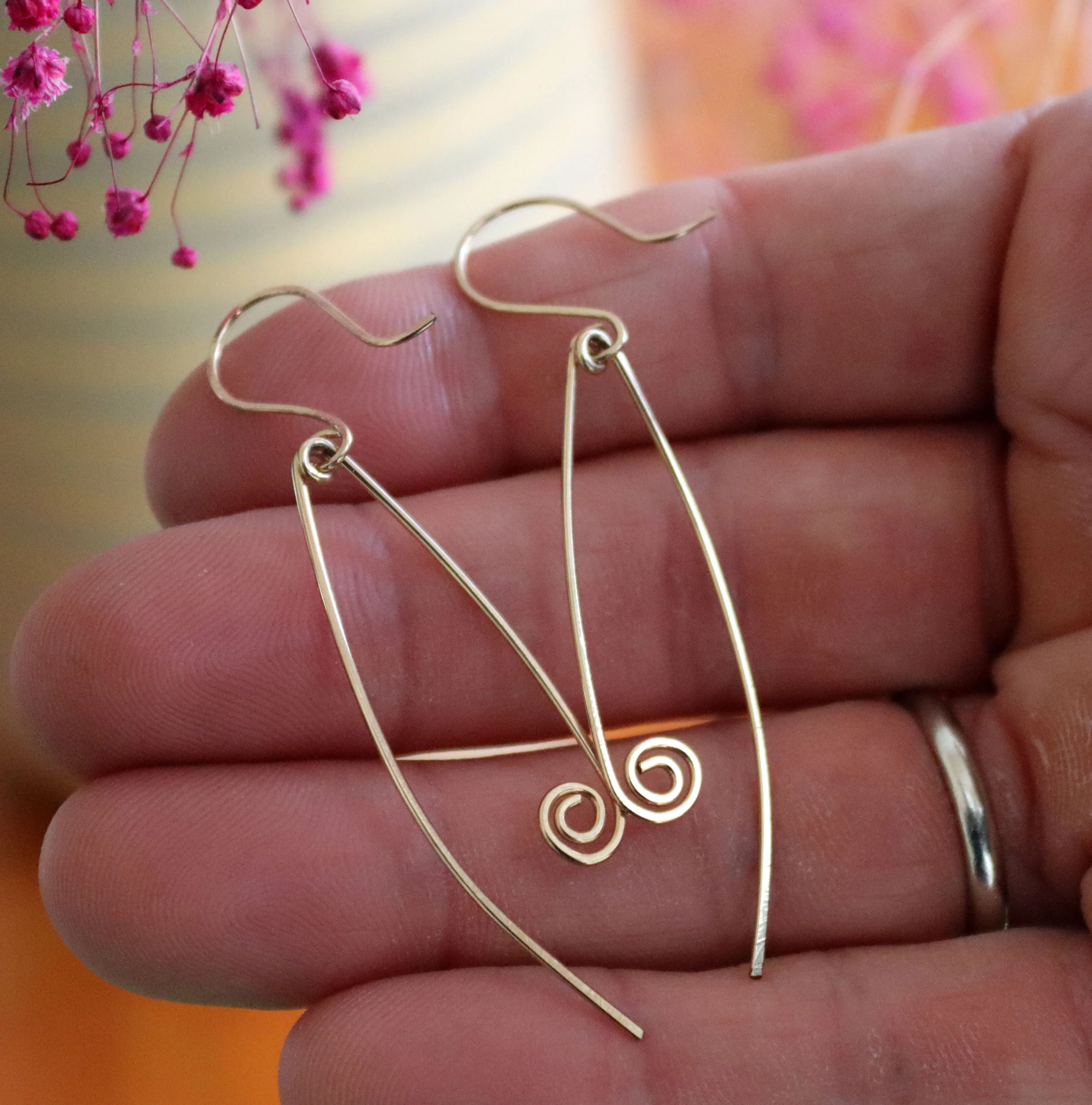 Gold Safety pin drop earrings Geometric Jewelry