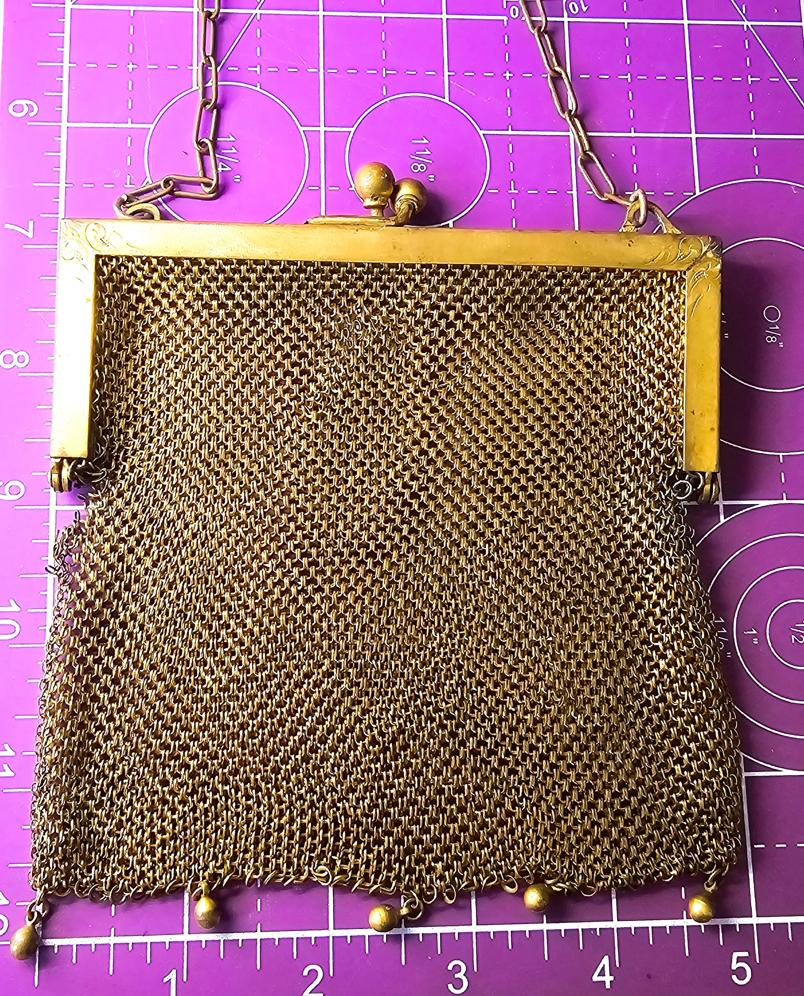 Goldine CB Art Deco mesh gold toned antique hand bag purse