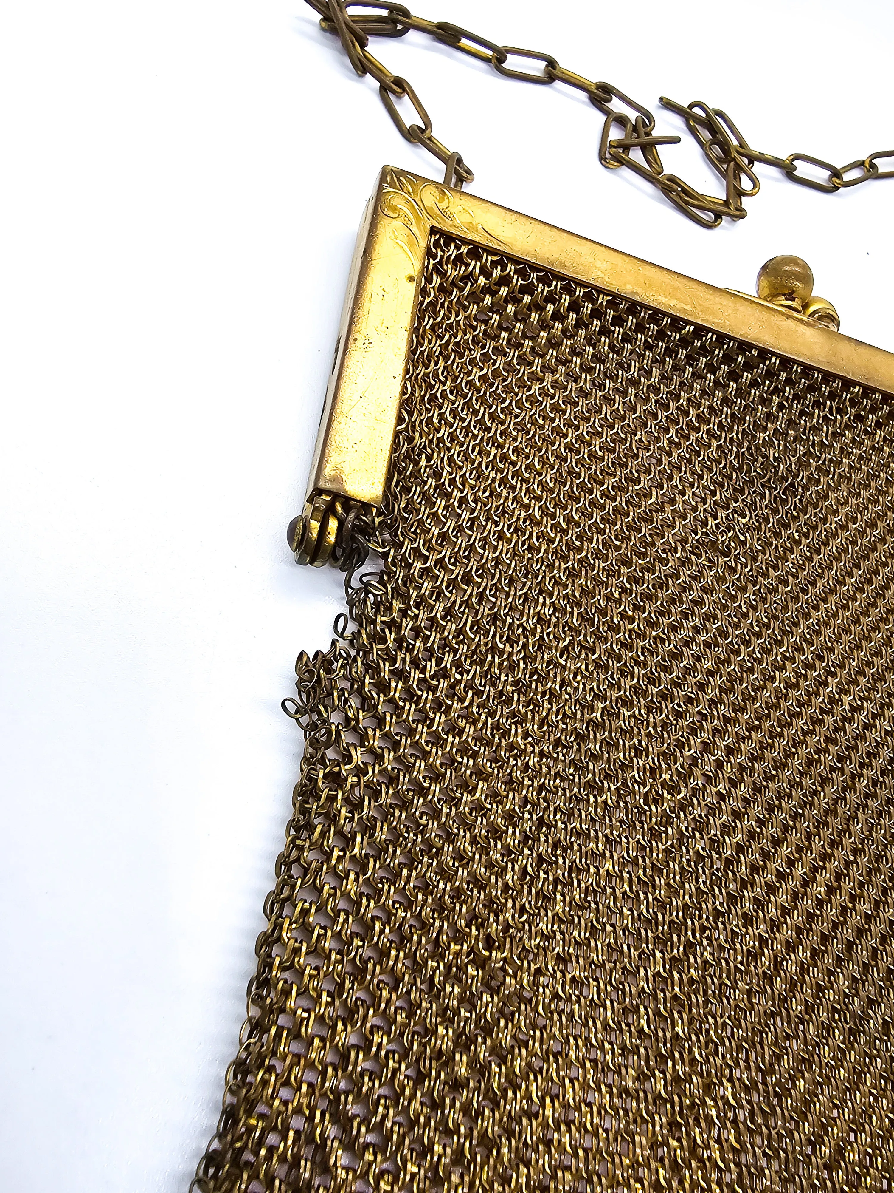 Goldine CB Art Deco mesh gold toned antique hand bag purse