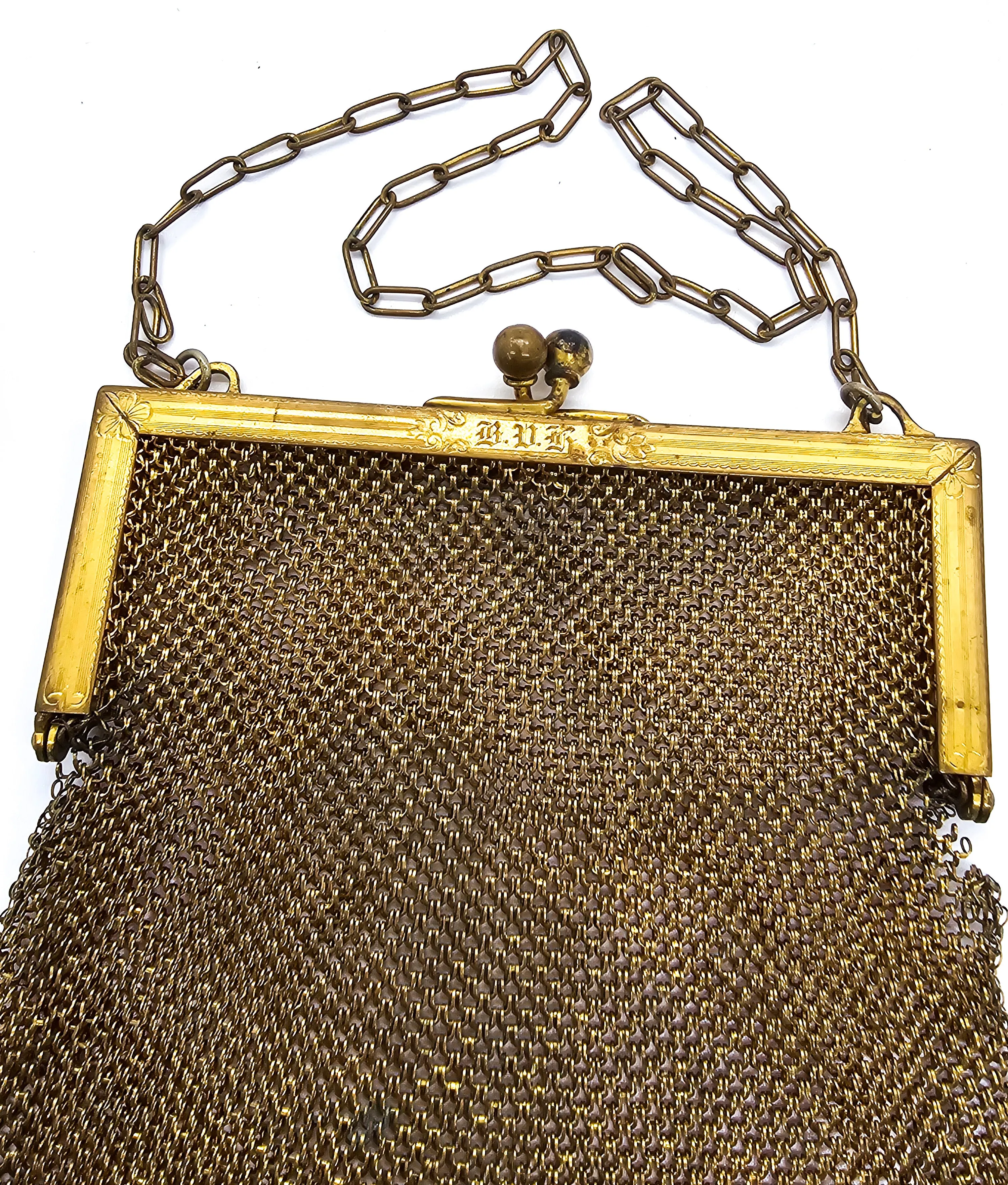 Goldine CB Art Deco mesh gold toned antique hand bag purse