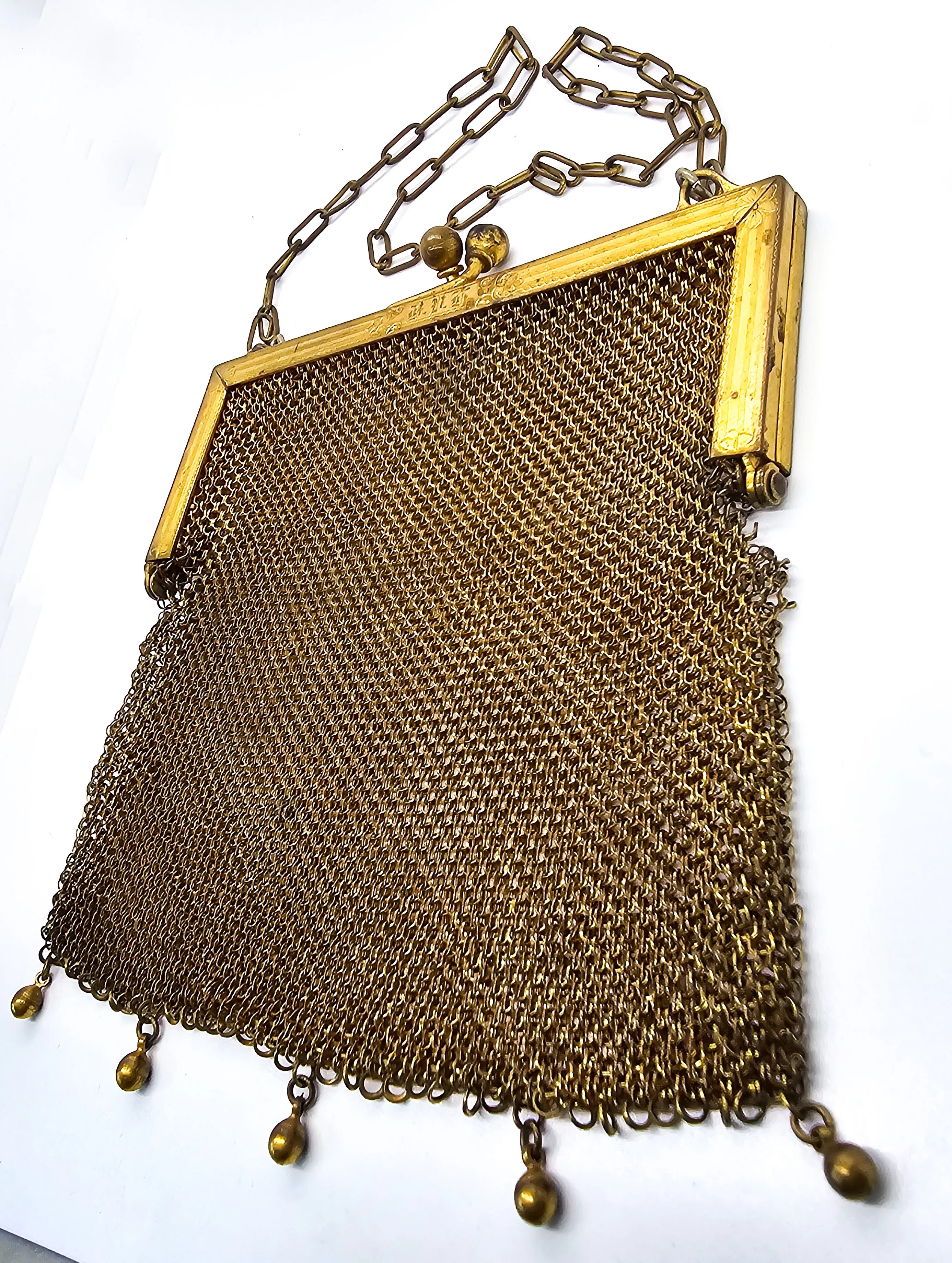 Goldine CB Art Deco mesh gold toned antique hand bag purse