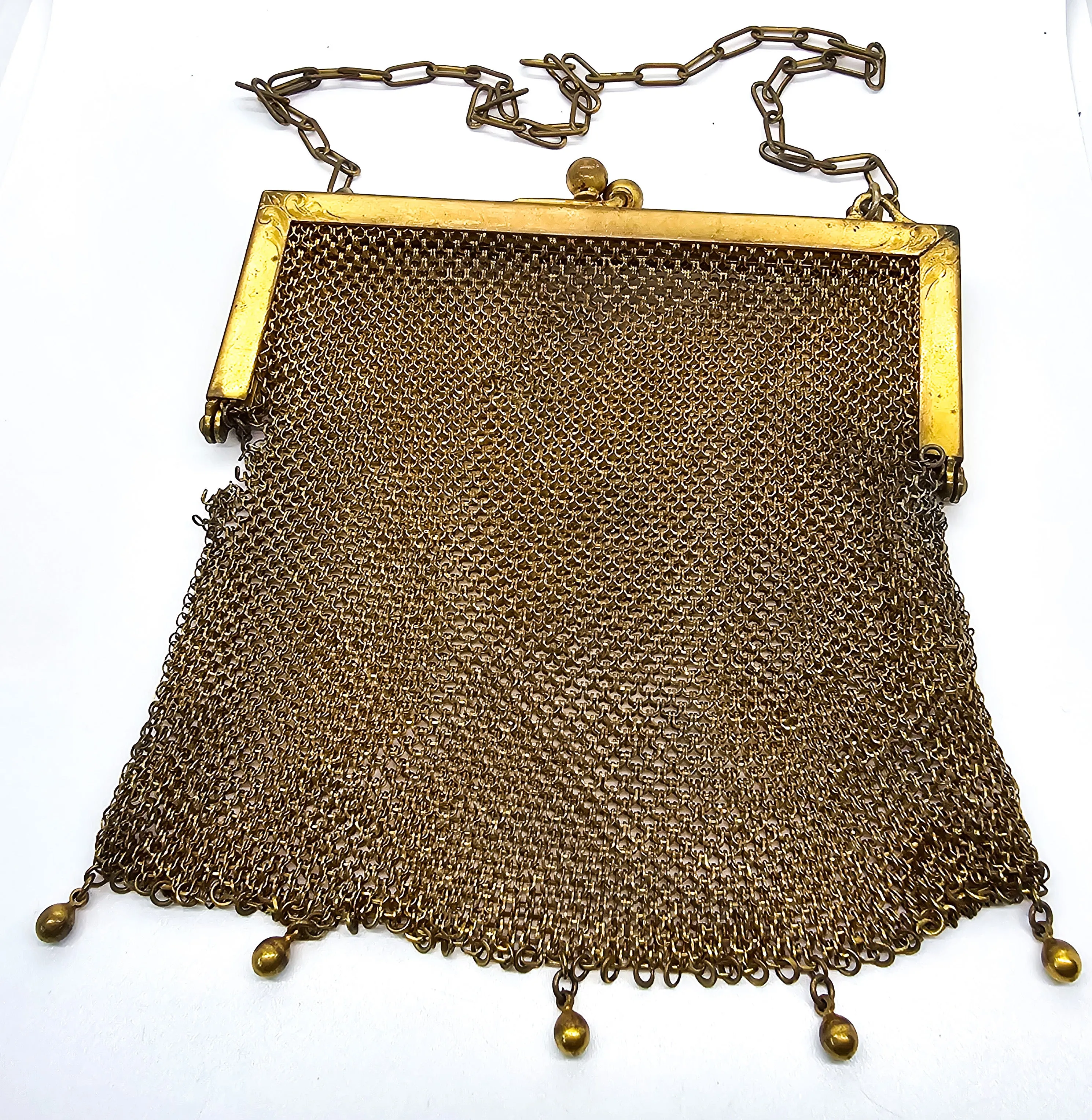 Goldine CB Art Deco mesh gold toned antique hand bag purse