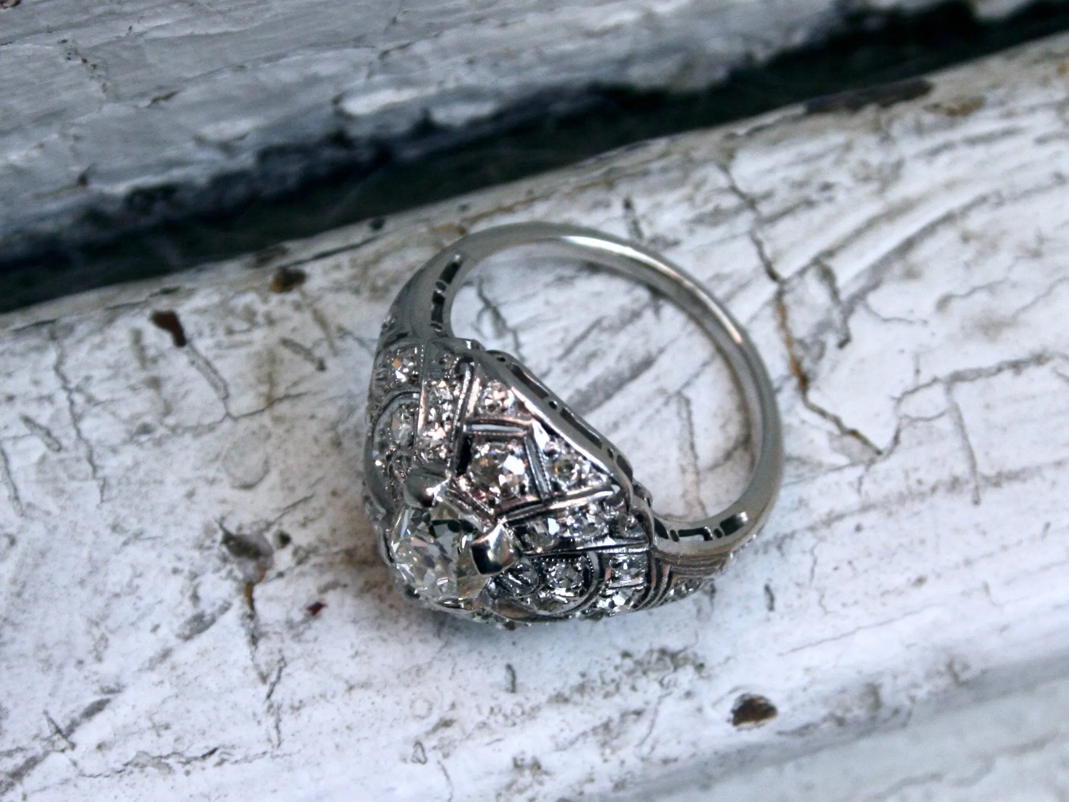 Gorgeous Art Deco Vintage Platinum Diamond Cluster Ring Wedding Ring - 1.94ct.