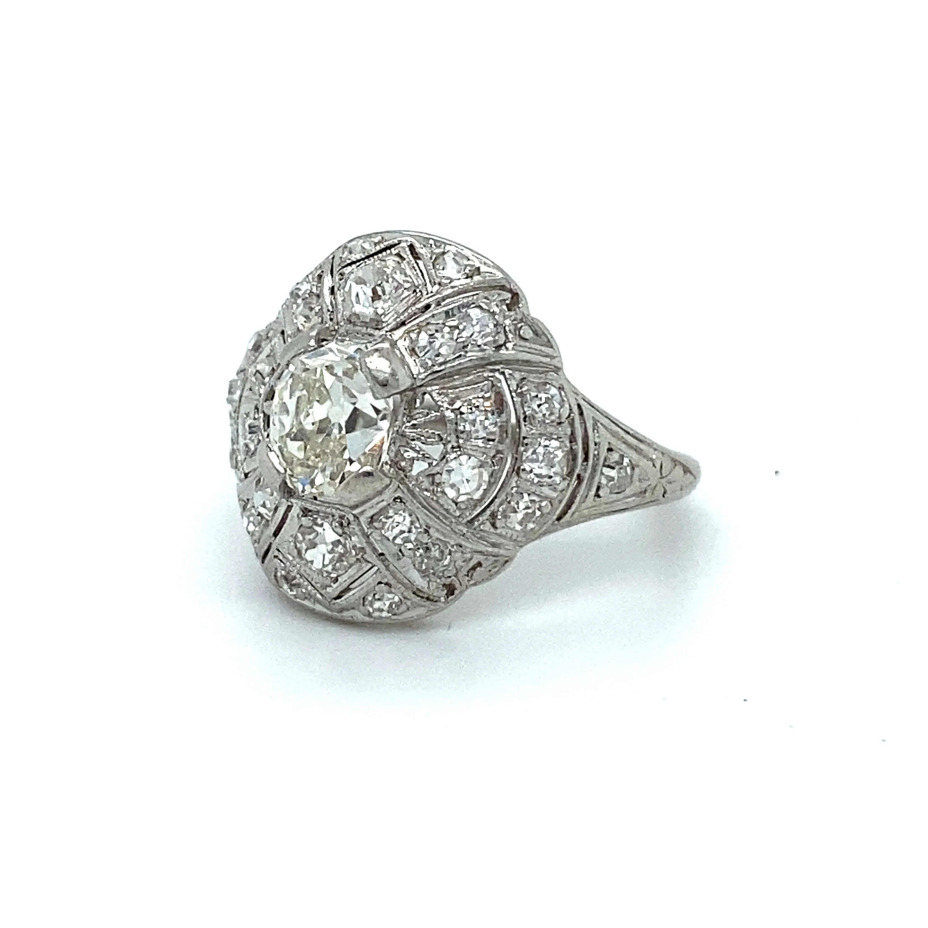 Gorgeous Art Deco Vintage Platinum Diamond Cluster Ring Wedding Ring - 1.94ct.