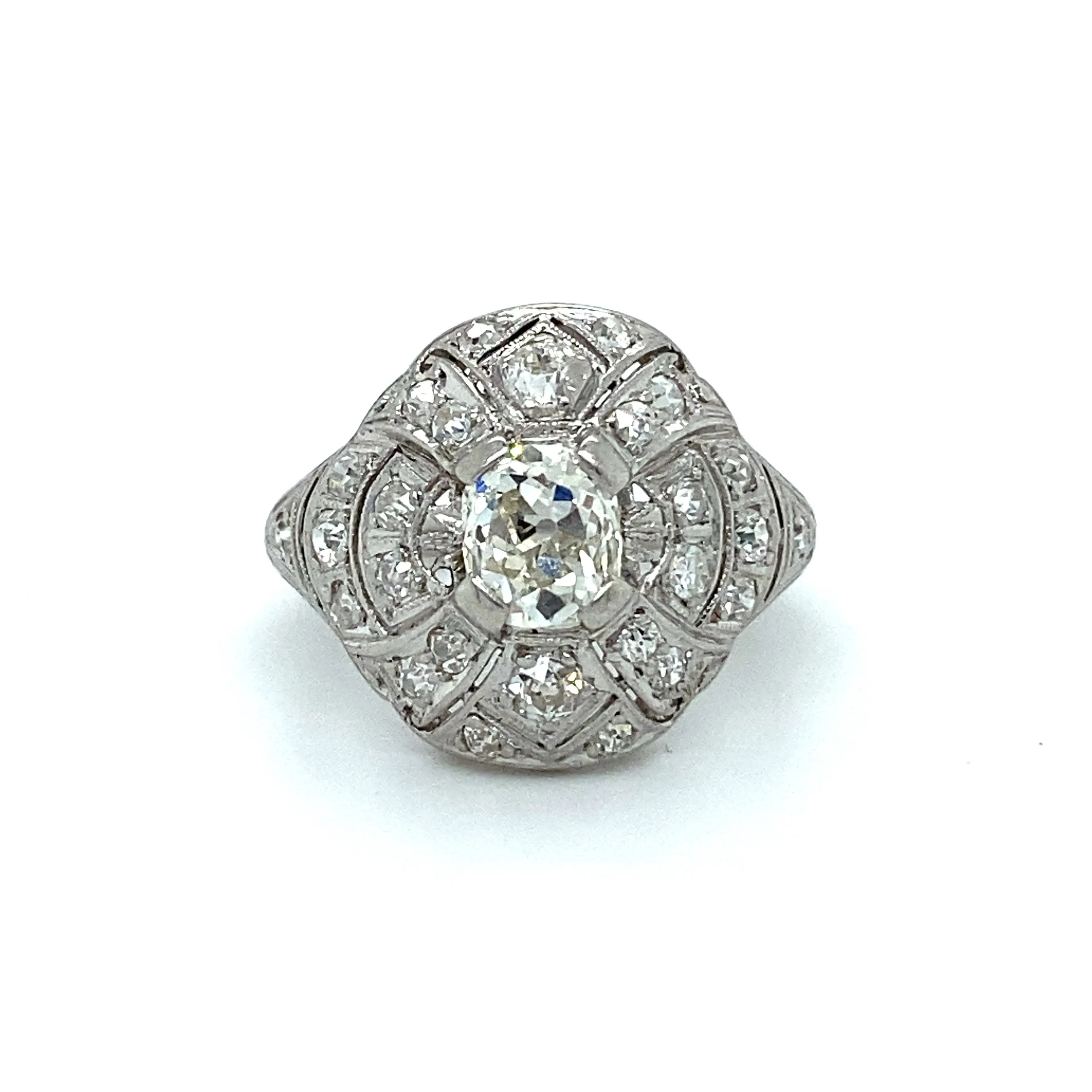 Gorgeous Art Deco Vintage Platinum Diamond Cluster Ring Wedding Ring - 1.94ct.