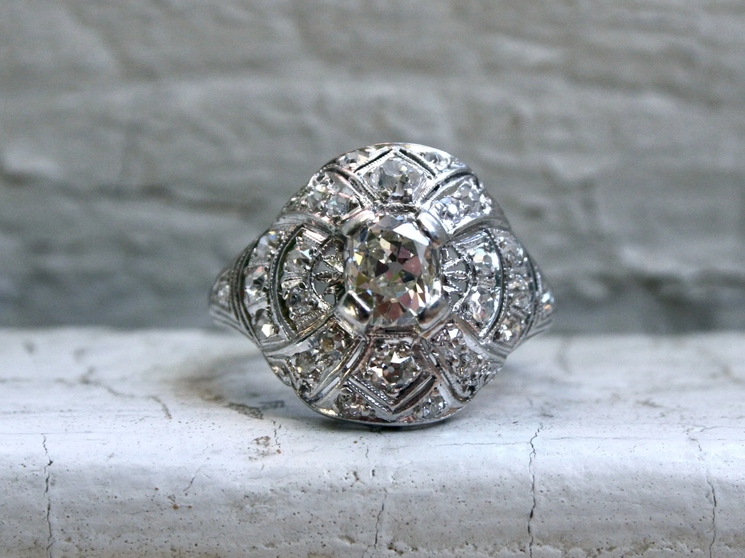 Gorgeous Art Deco Vintage Platinum Diamond Cluster Ring Wedding Ring - 1.94ct.