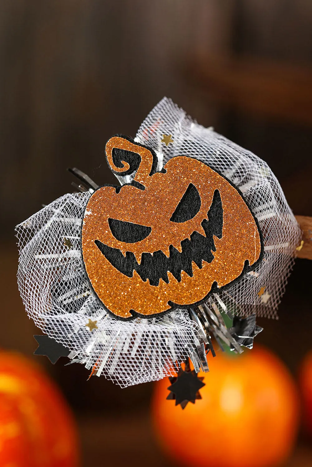 Grapefruit Orange Halloween Pumpkin Tulle Shiny Hair Clip