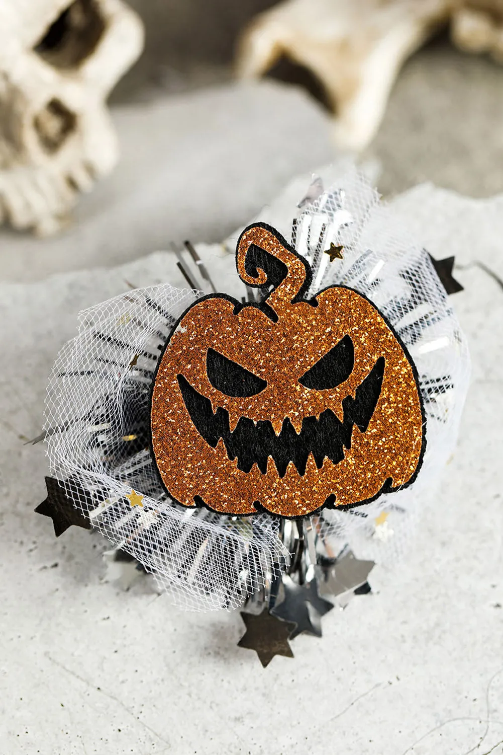 Grapefruit Orange Halloween Pumpkin Tulle Shiny Hair Clip
