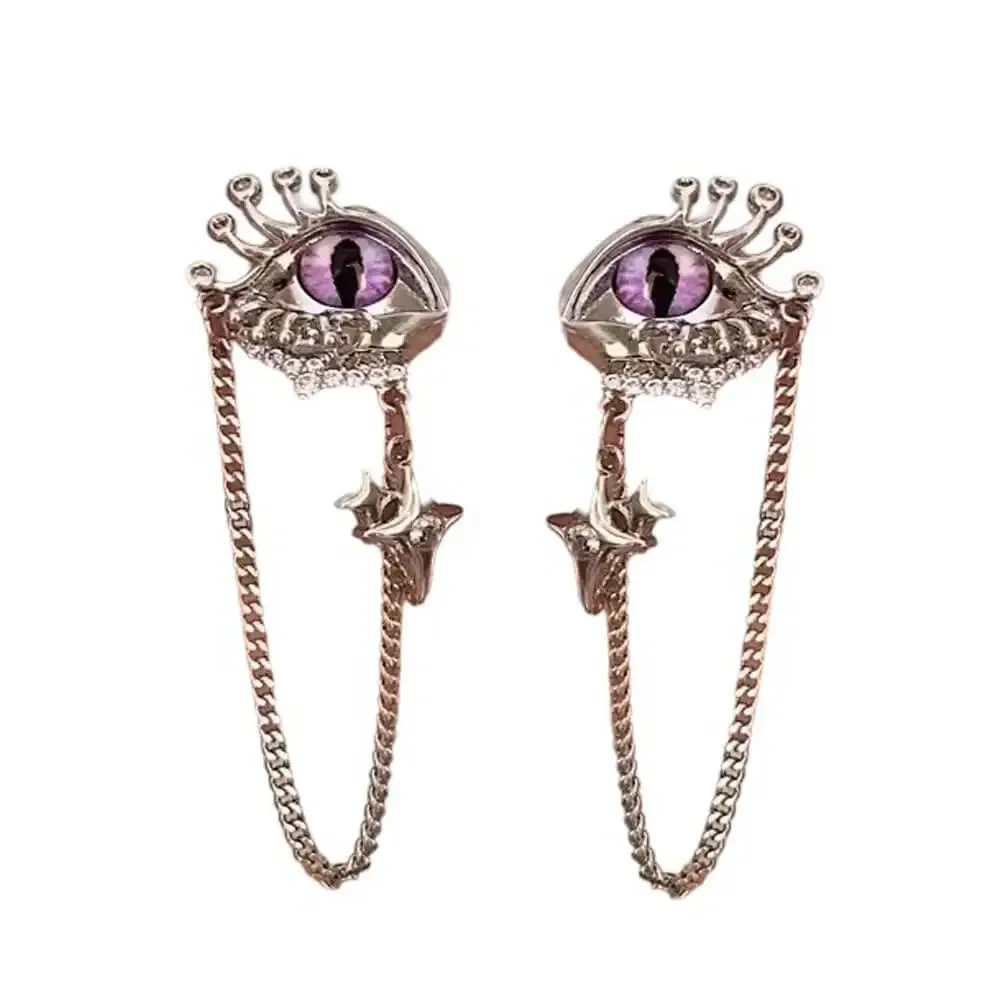 Grunge Aesthetic Eyes Earrings with Purple Gems and Star Charms