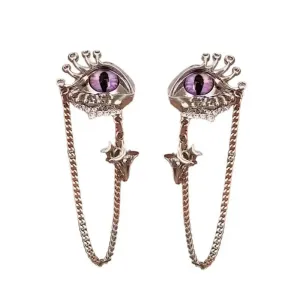 Grunge Aesthetic Eyes Earrings with Purple Gems and Star Charms