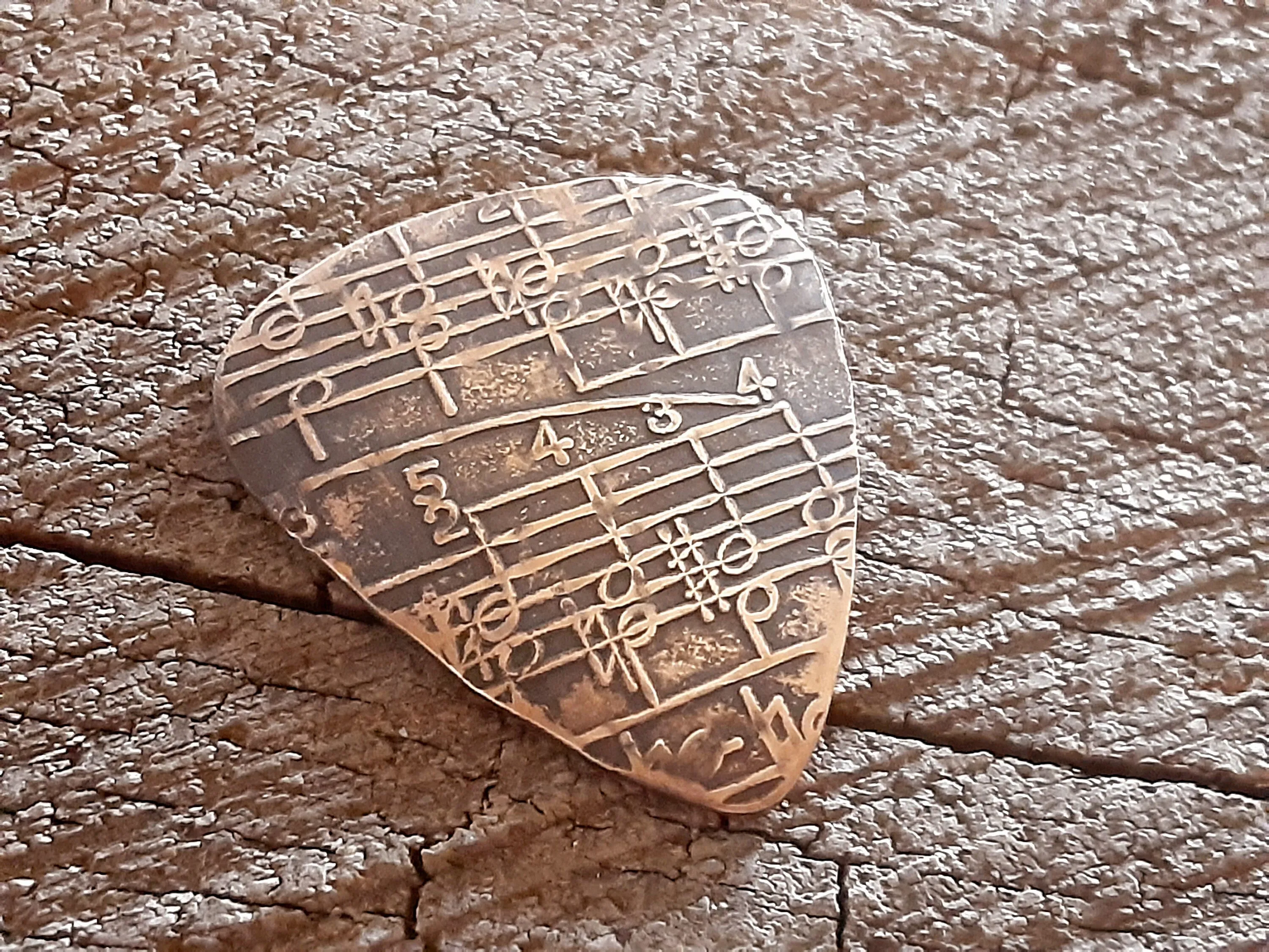 Guitar pick in Bronze with music notes