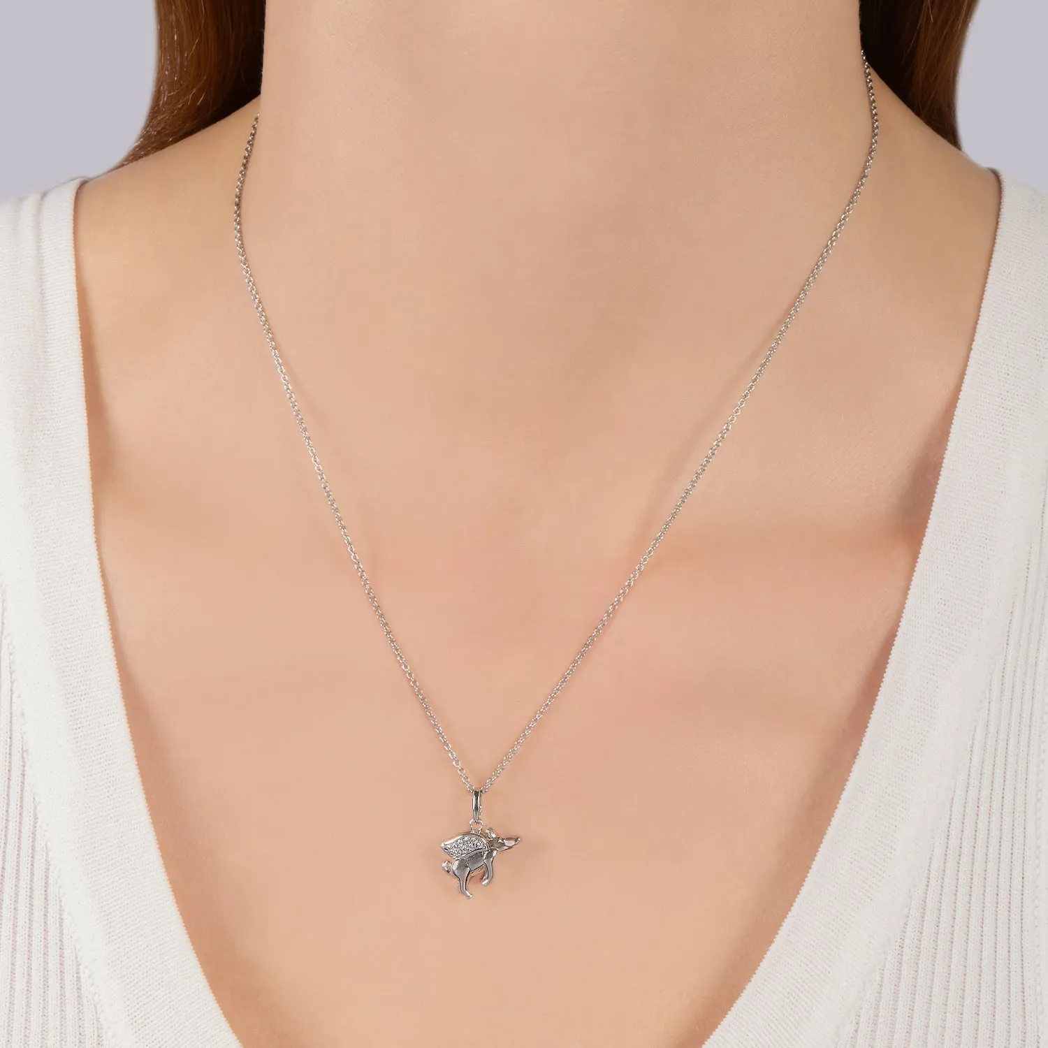 Hallmark Fine Jewelry “When Pigs Fly” Pendant in Sterling Silver with Diamonds