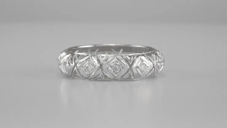 Hancock Art Deco Filigree Vintage Diamond Wedding Band in Platinum - Size 6 1/2