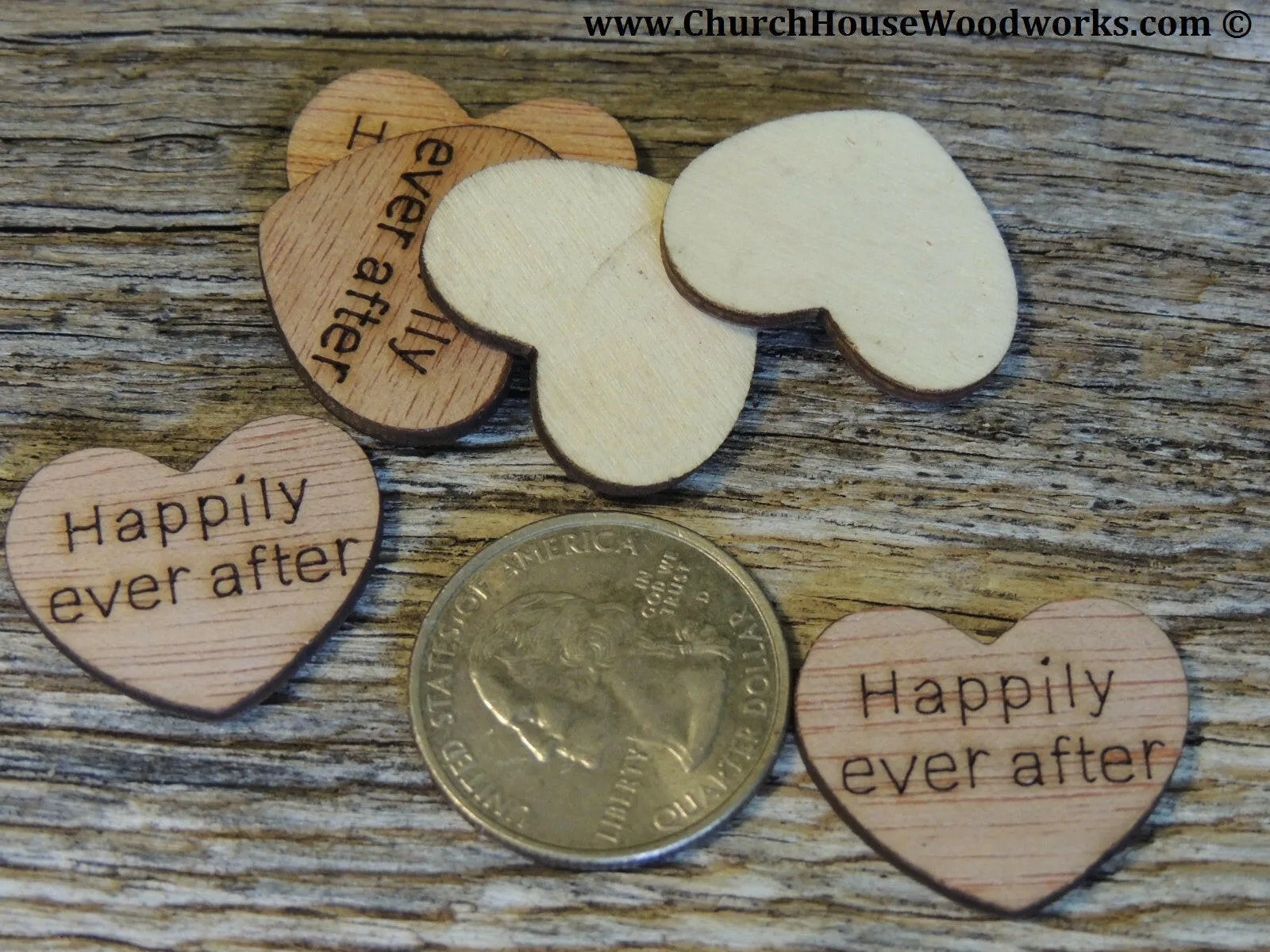 Happily Ever After Wood Hearts - 100 ct - 1 inch