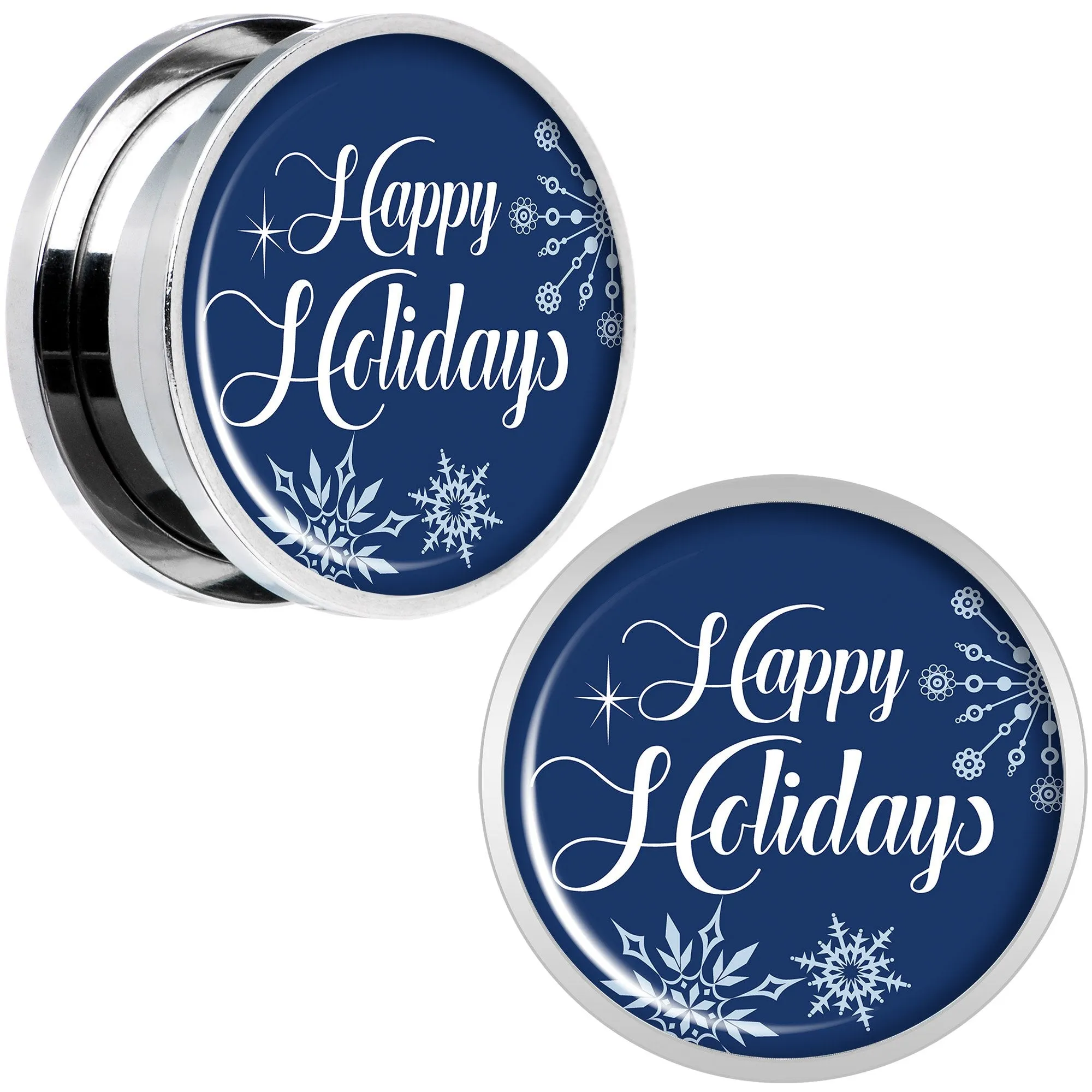 Happy Holidays Snowflake Screw Fit Plug Set Sizes 6mm to 20mm