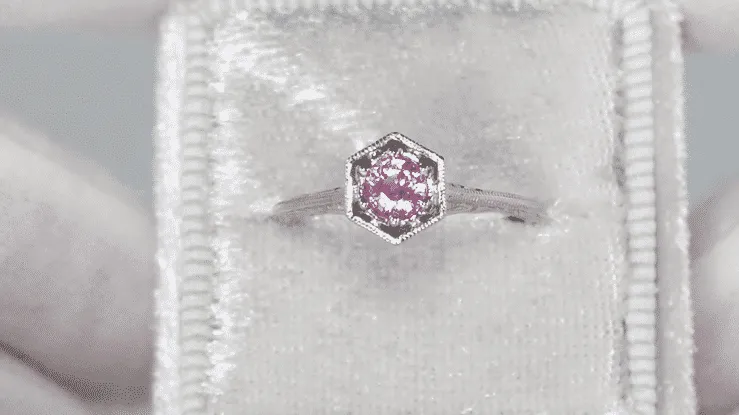 Hexagonal Art Deco Pink Sapphire Filigree Engagement Ring in 14K White Gold