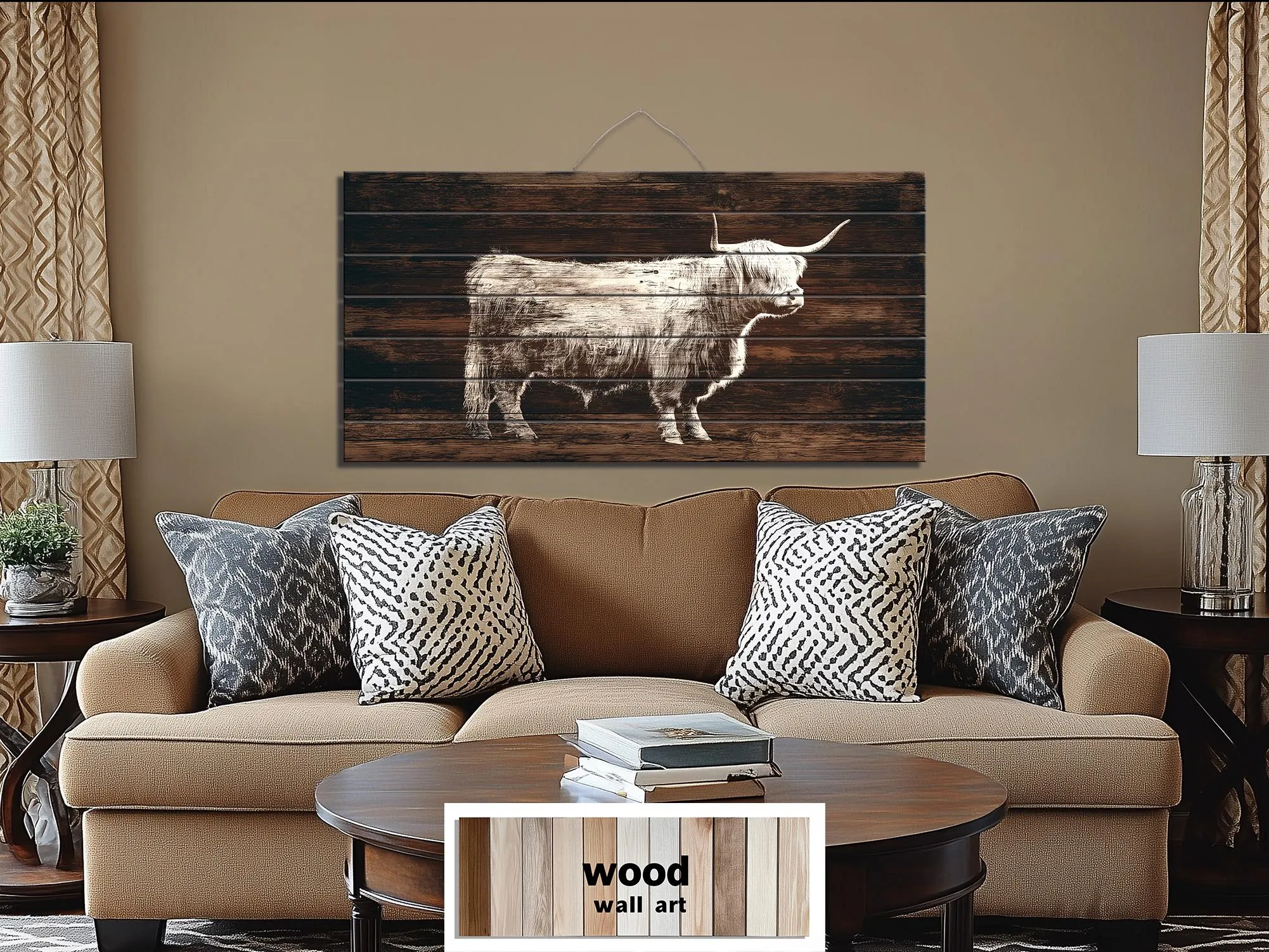Highland Cow Silhouette Distressed Wood Wall Art
