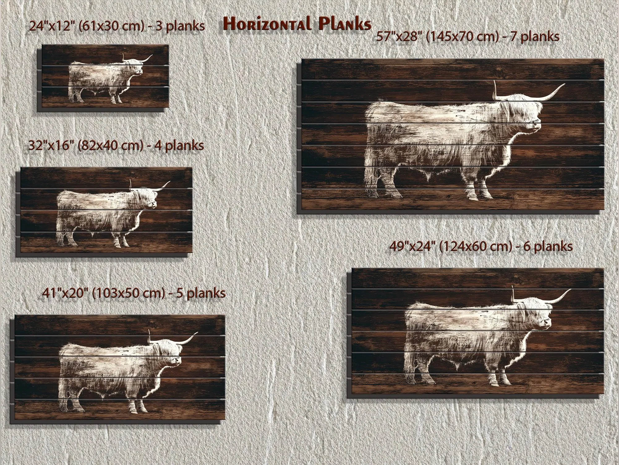 Highland Cow Silhouette Distressed Wood Wall Art