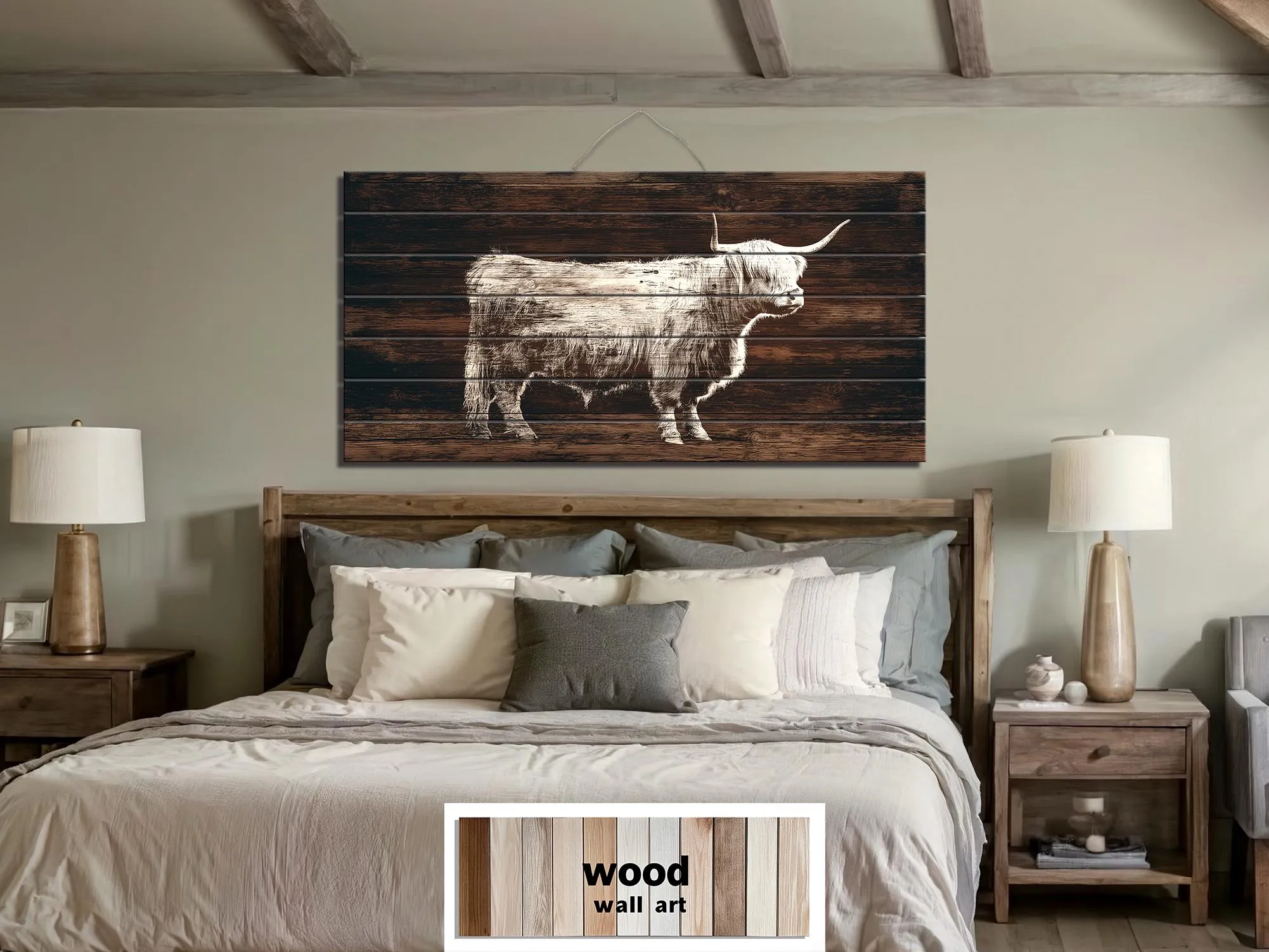 Highland Cow Silhouette Distressed Wood Wall Art