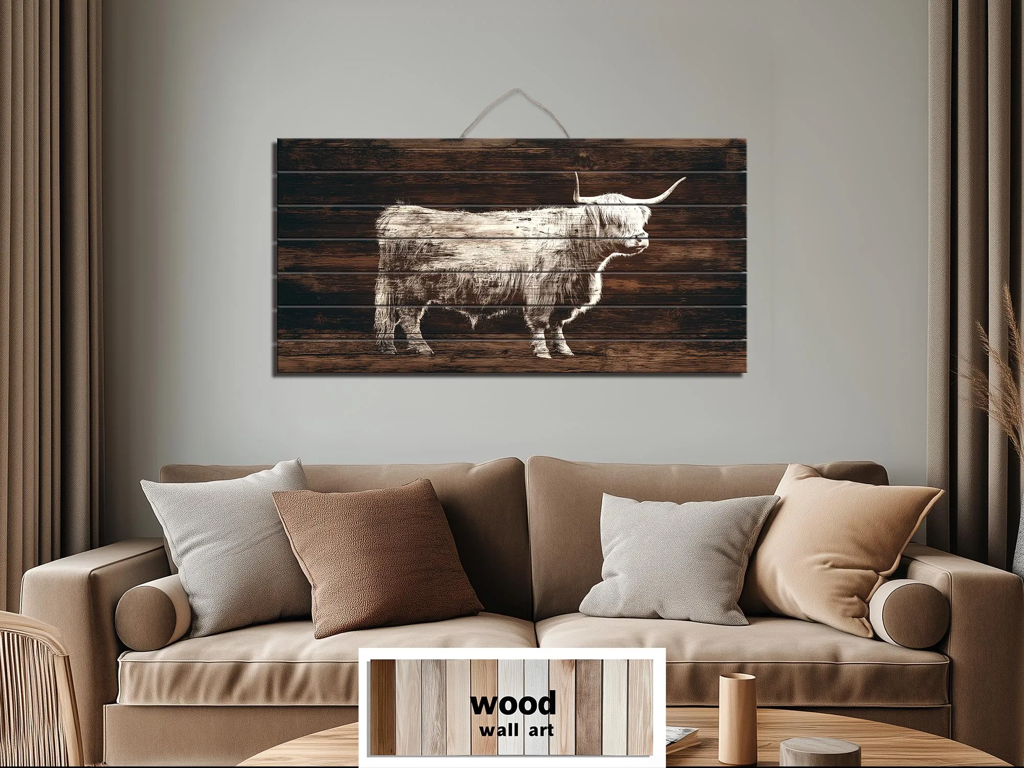 Highland Cow Silhouette Distressed Wood Wall Art