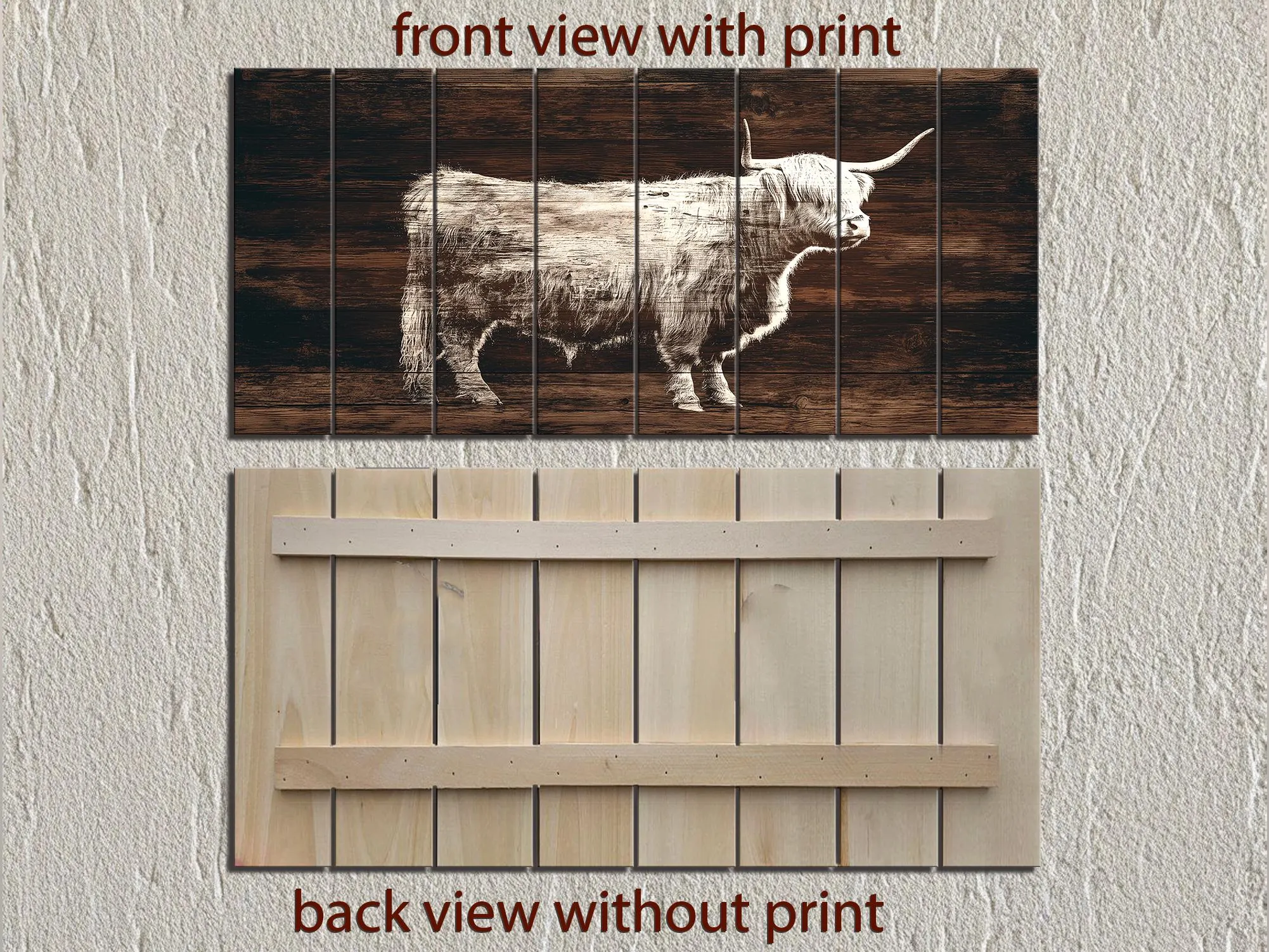 Highland Cow Silhouette Distressed Wood Wall Art