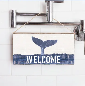 Indigo Welcome Whale Tail Twine Hanging Sign